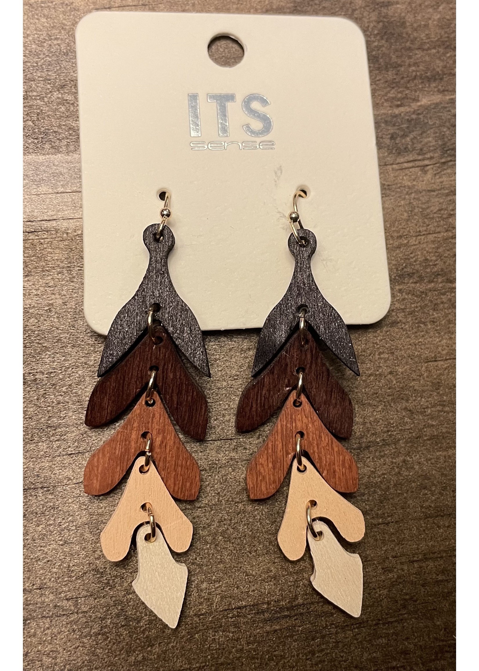 Narrow Wood Leaf Dangle Earrings