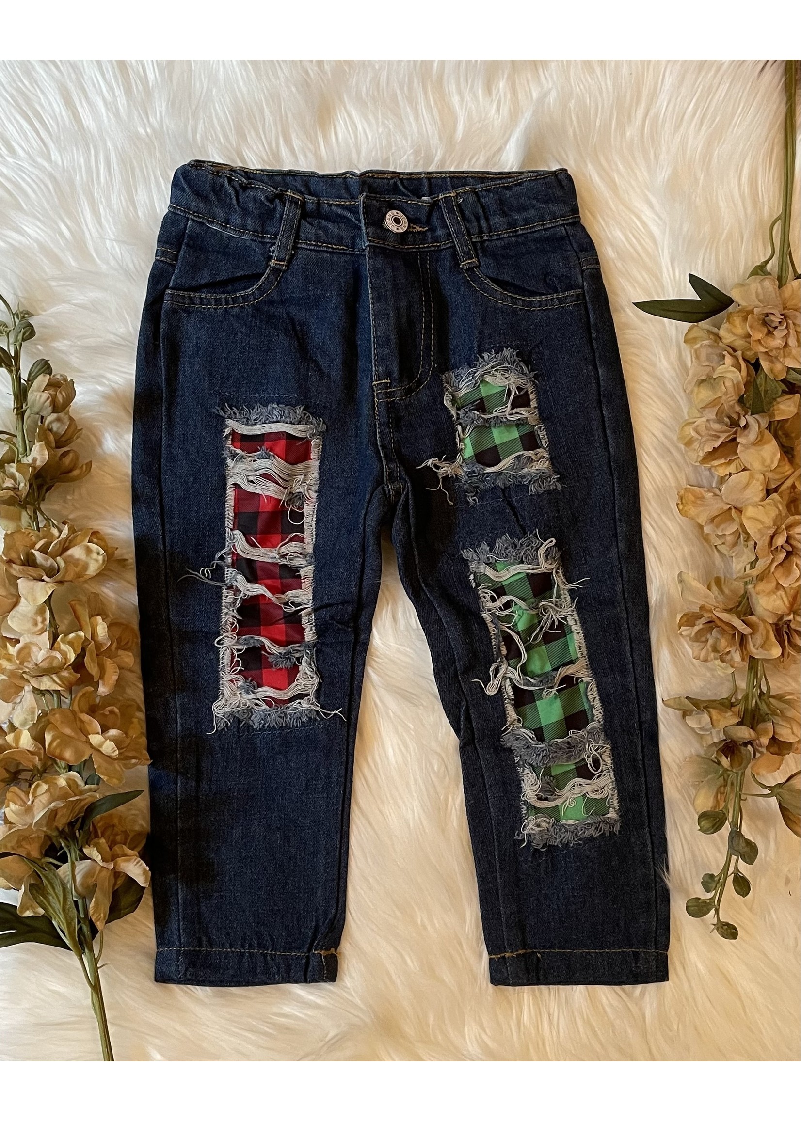 Kids Distressed Buffalo Plaid Jeans