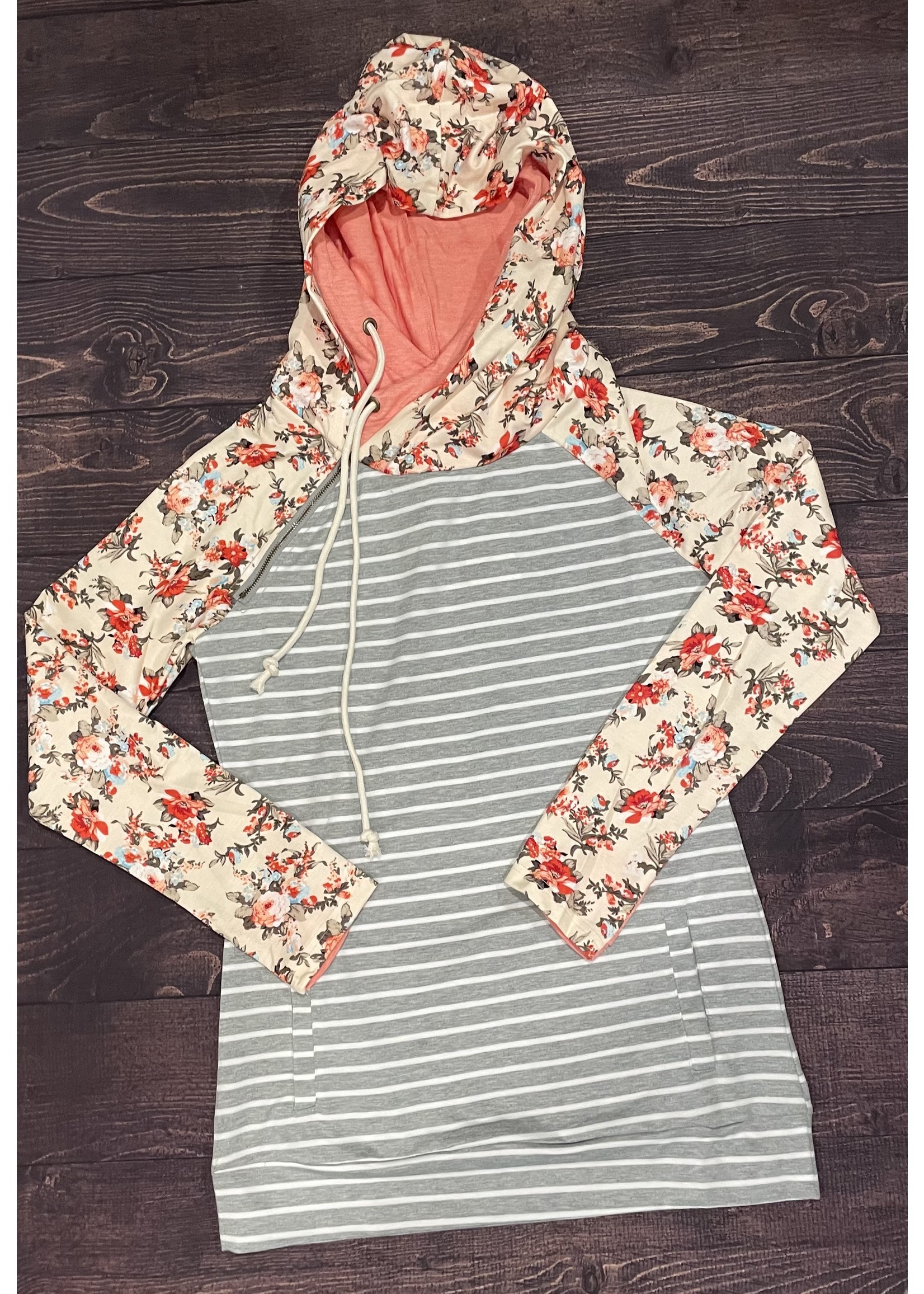 Floral and Stripes Double Hoodie