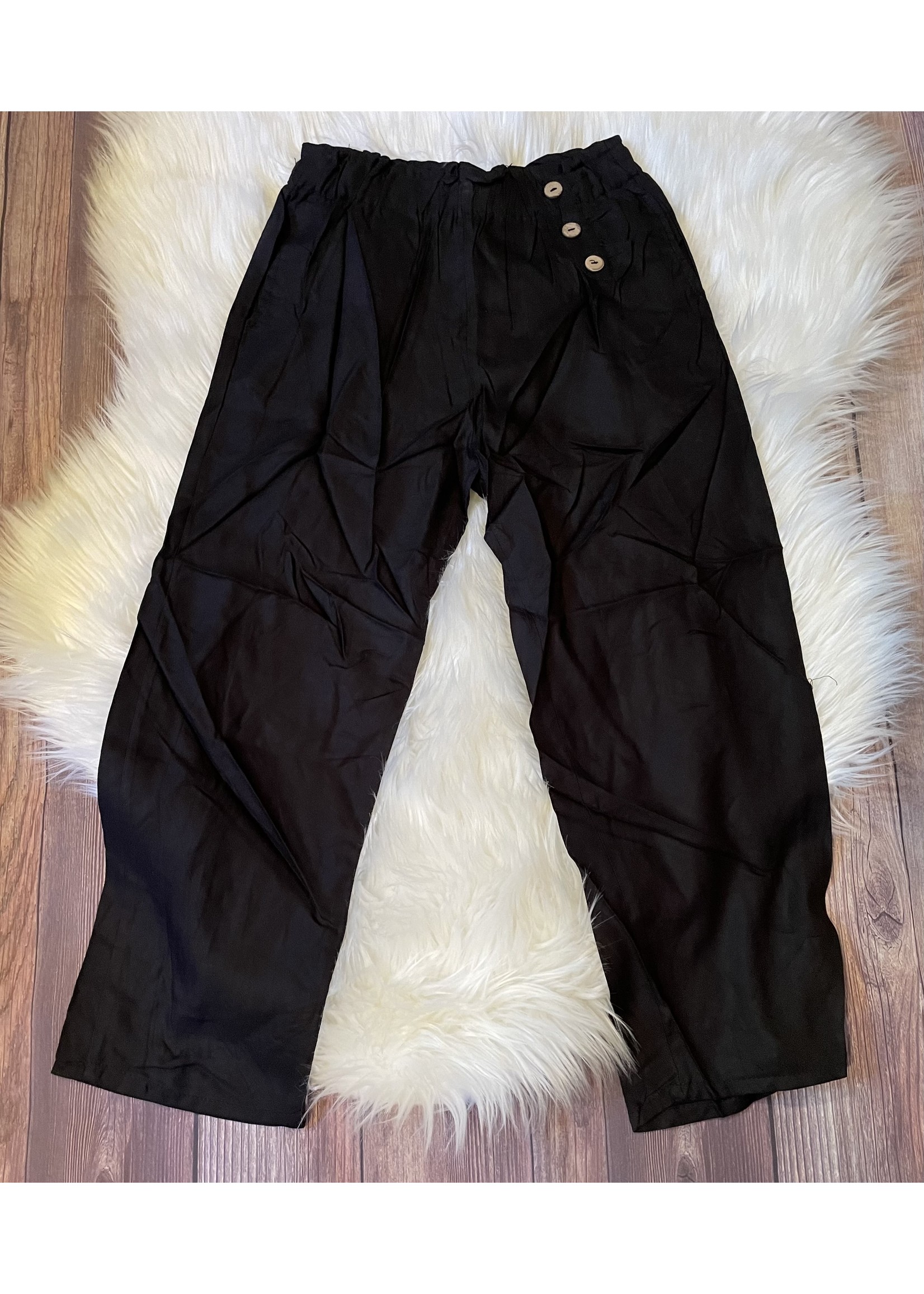Girls Black Twill Pants with Side Buttons