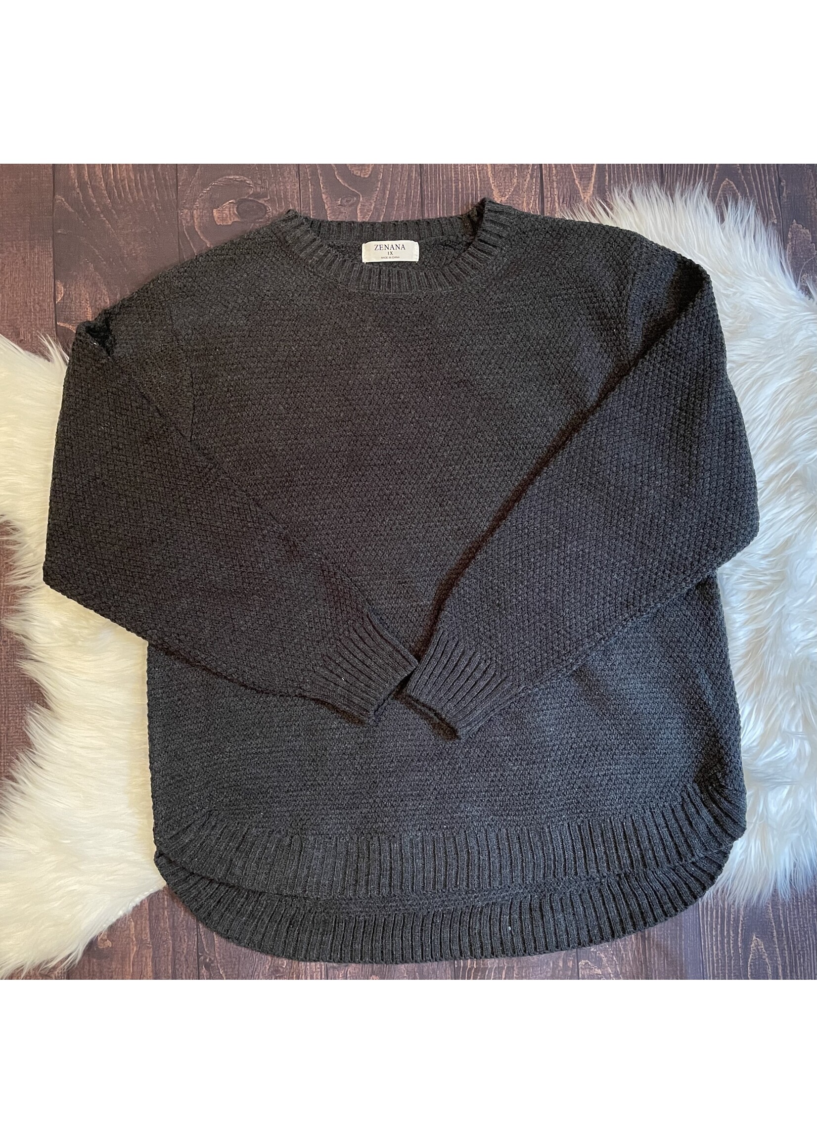 Charcoal High Low Waffle Sweater