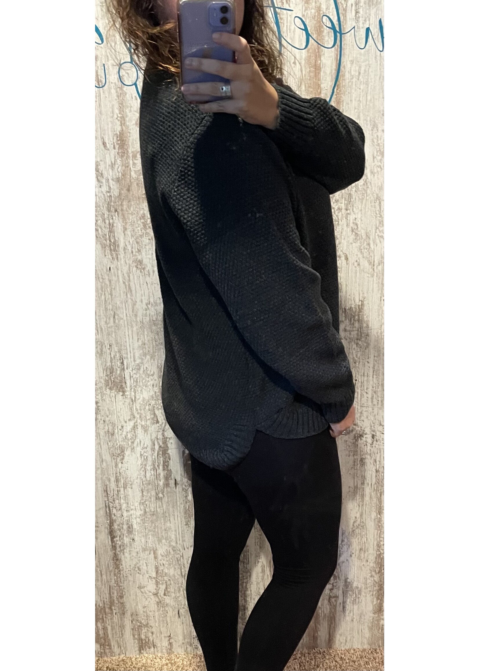 Charcoal High Low Waffle Sweater
