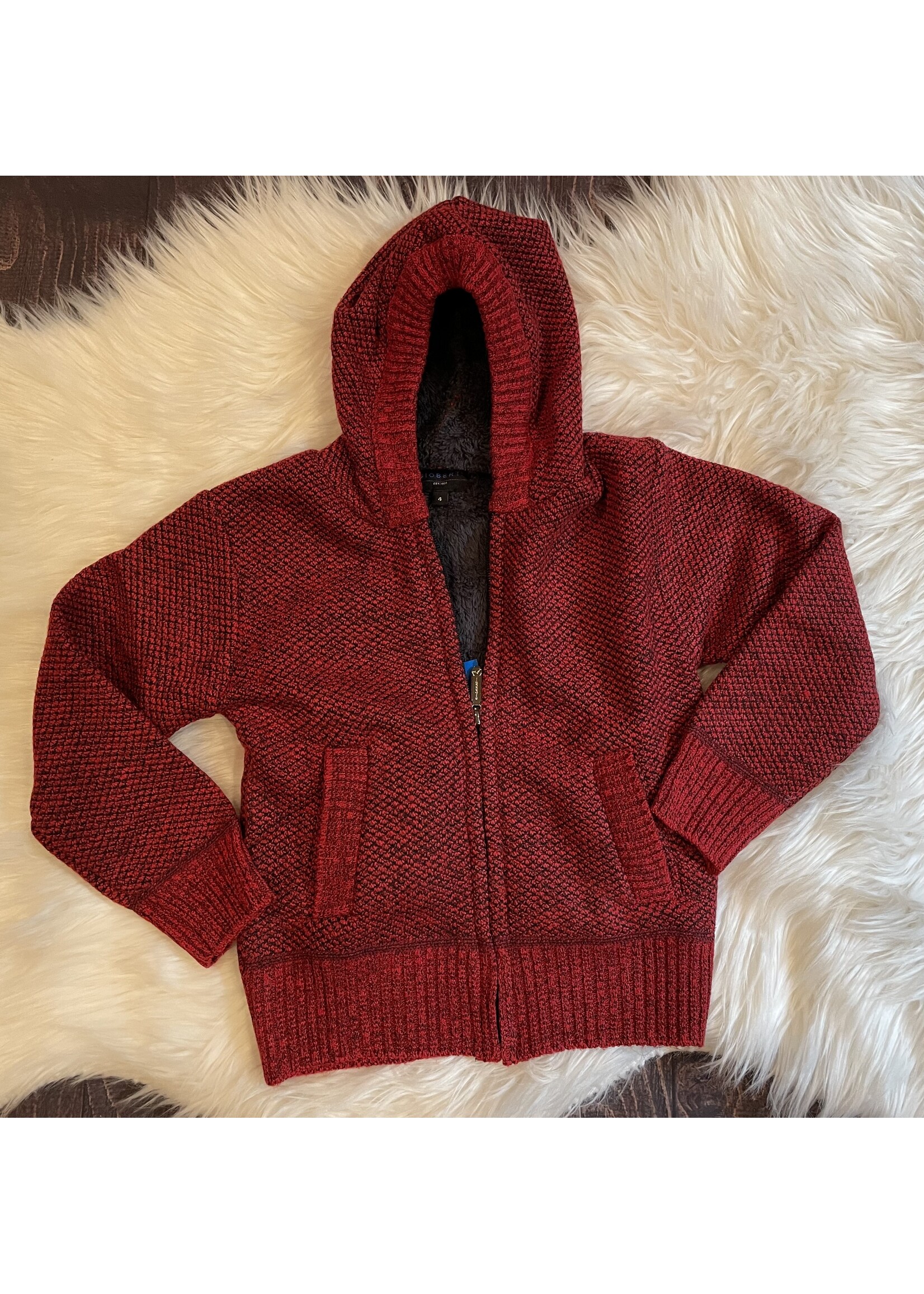 Boys Red Full Zip Knit Sweater