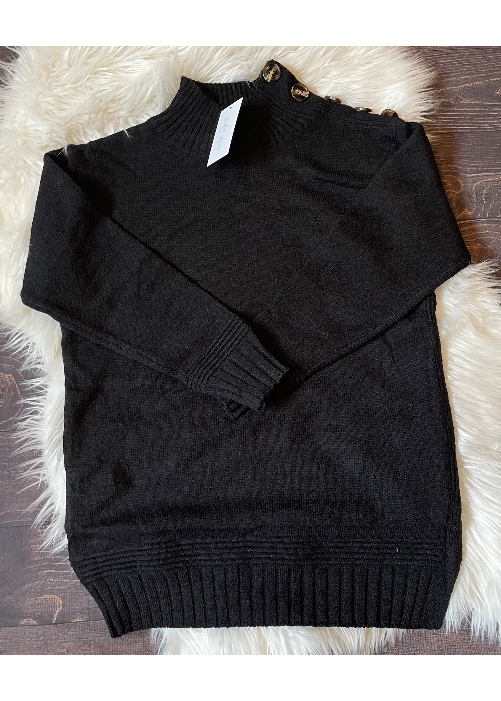 Black Big Button Knit Sweater