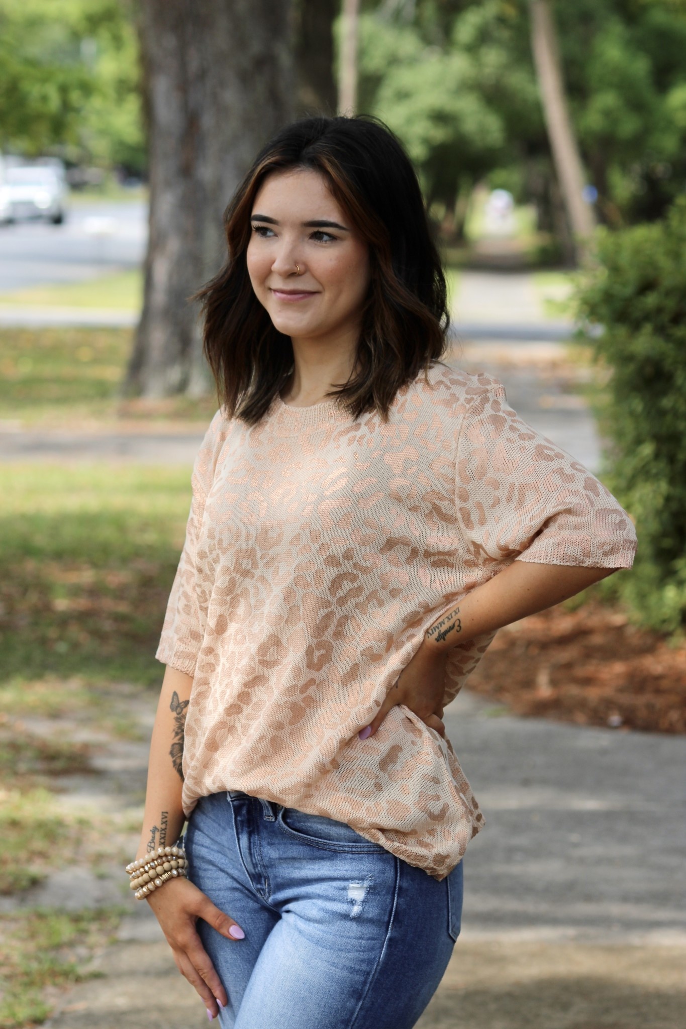 LEOPARD FOIL PRINT SUMMER SWEATER - Top 