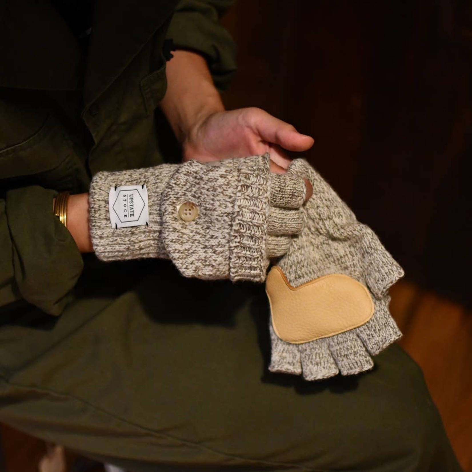 Oatmeal Melange Convertible Fingerless 'Glomitt' | Natural Deer / L/XL