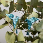 Origami Hoop Earrings - Doves and Pompoms