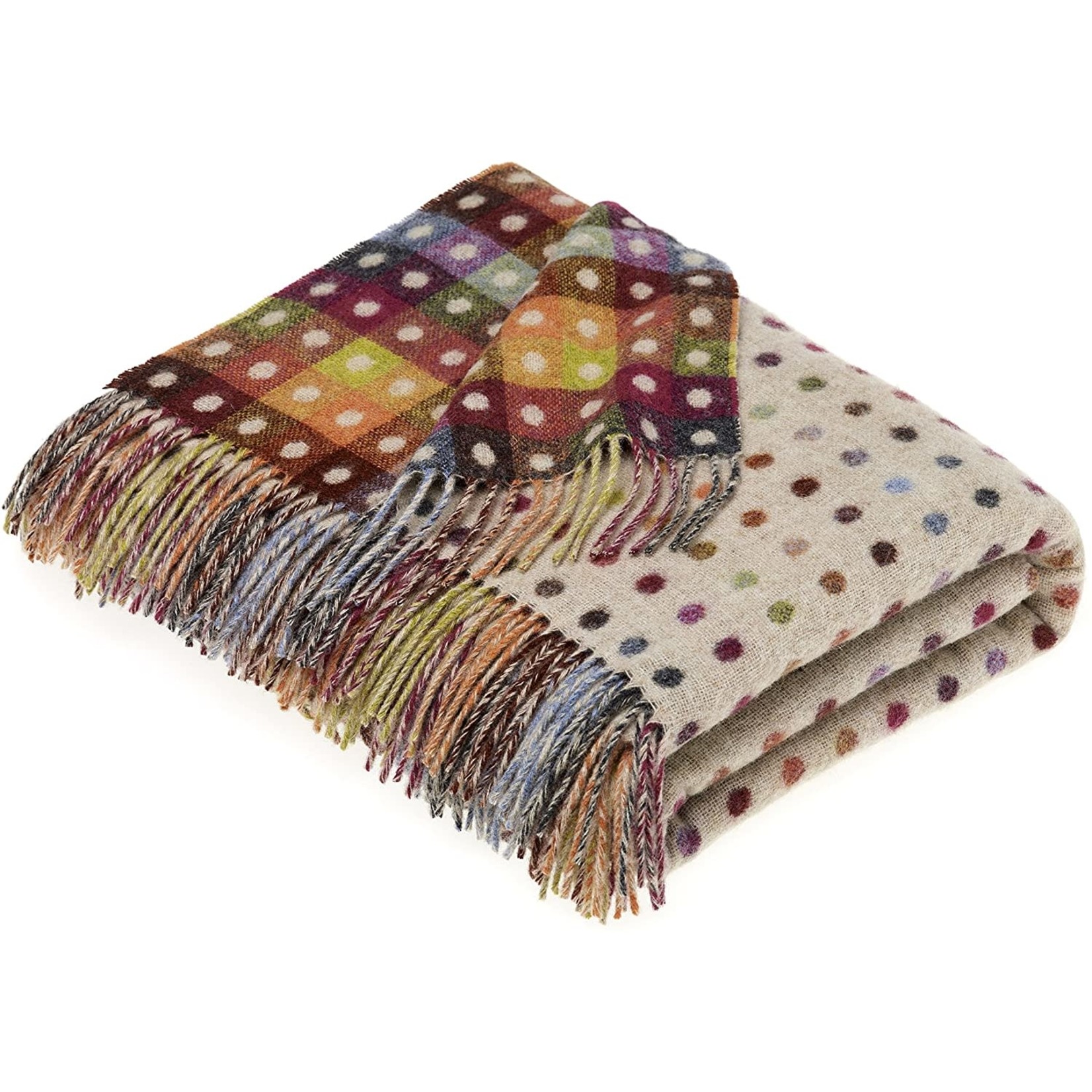 Merino Lambswool Throw Blanket - Multi Spot | Beige/Multi