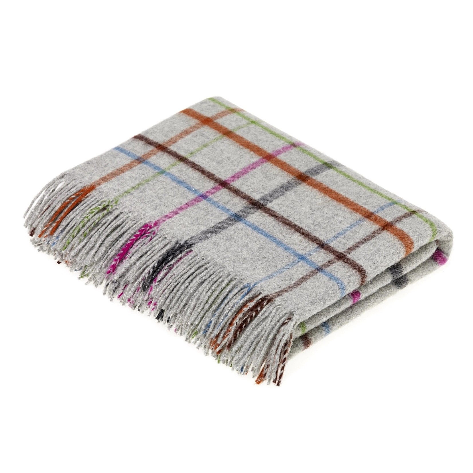 Merino Lambswool - VAR Windowpane Rainbow Throw Gray Multi, Made in England