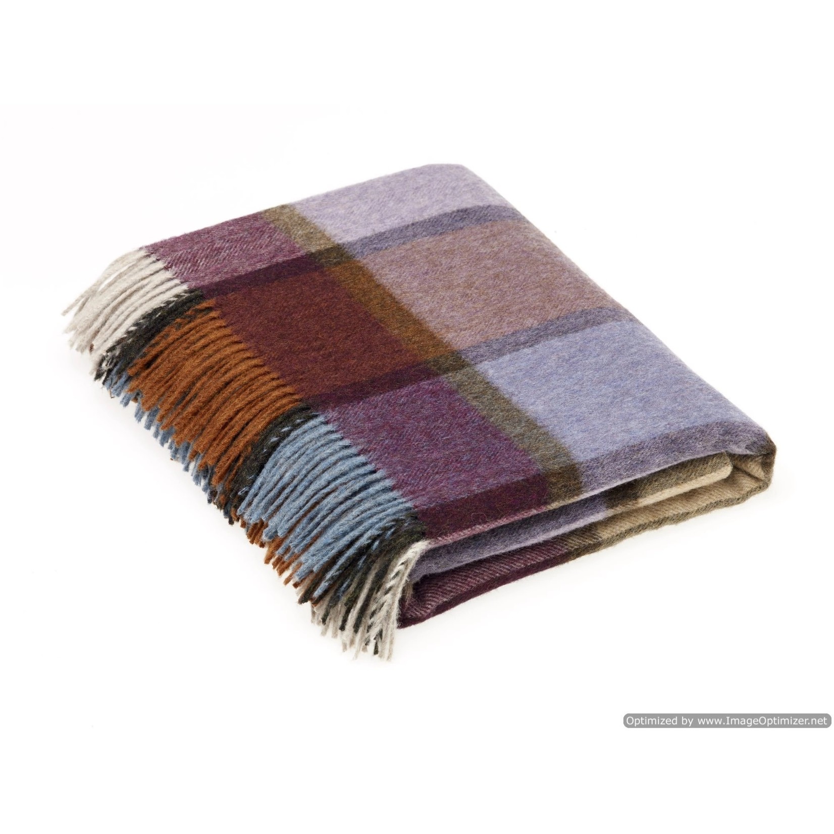 Merino Lambswool Throw Blanket - Pateley Damson Check, Made in England