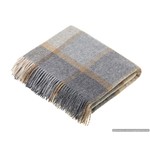 Merino Lambswool Throw Blanket - Block Windowpane - Beige / Gray | White/Gray