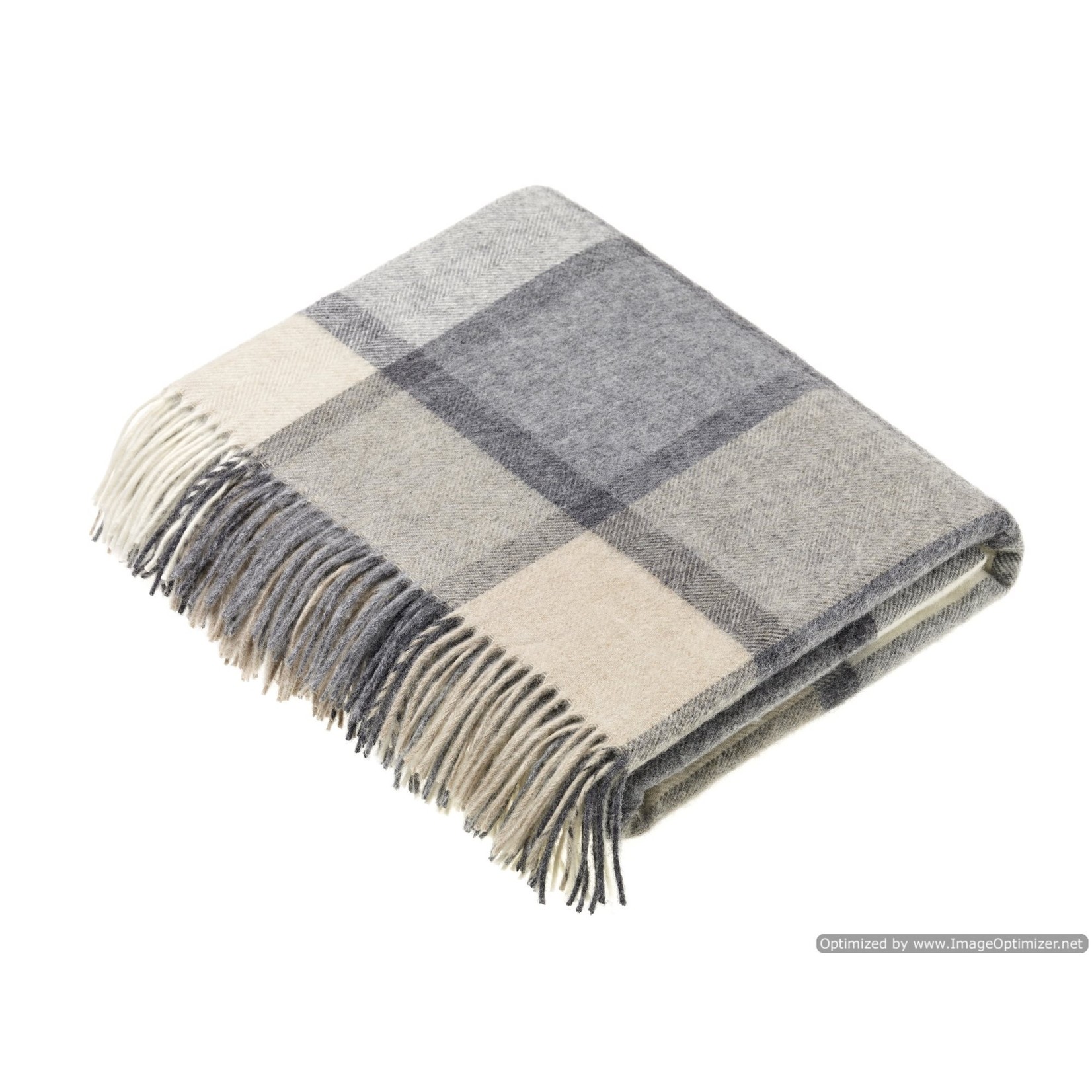 Merino Lambswool Throw Blanket - Block Windowpane - White / Gray