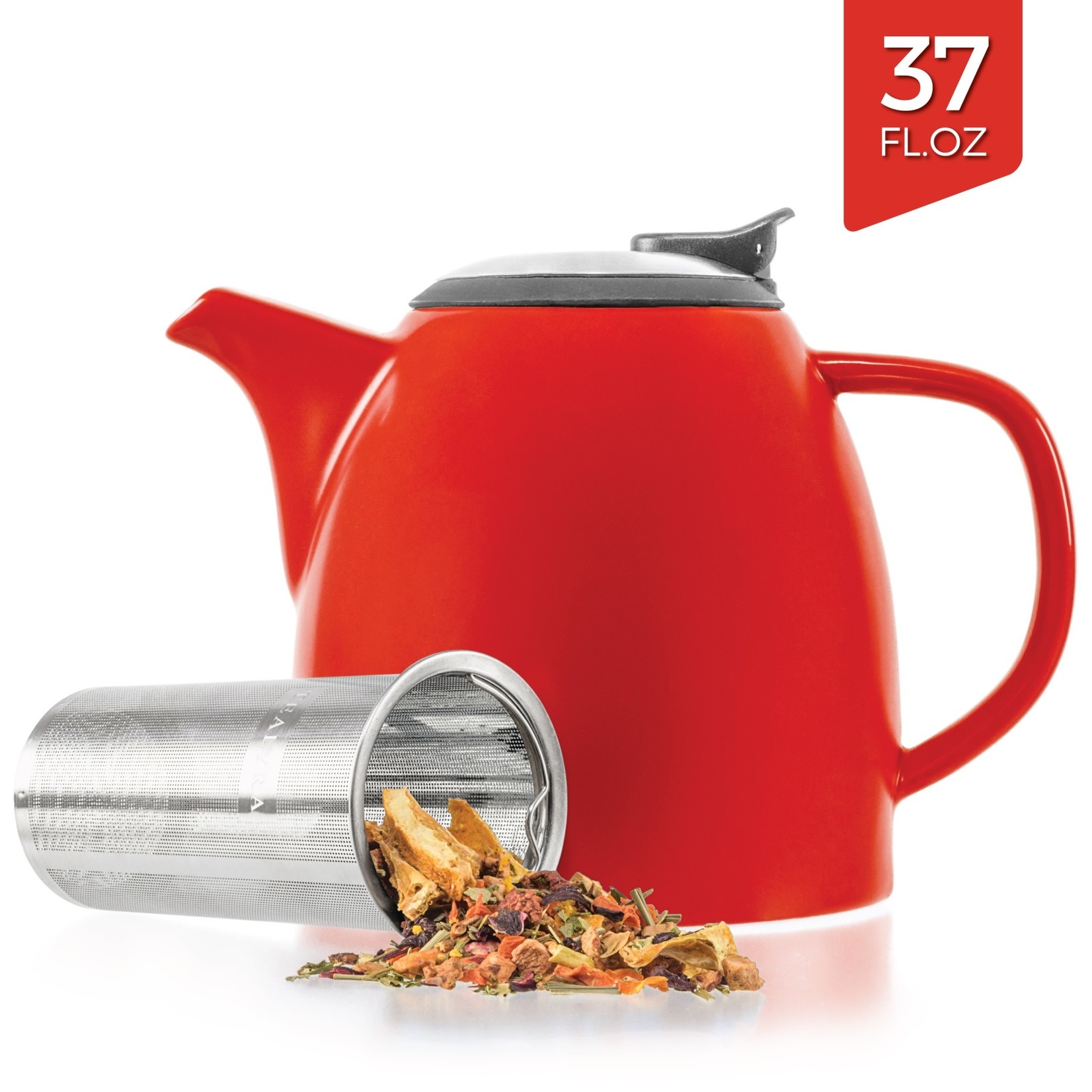 Drago Red Ceramic Teapot With Infuser 37oz