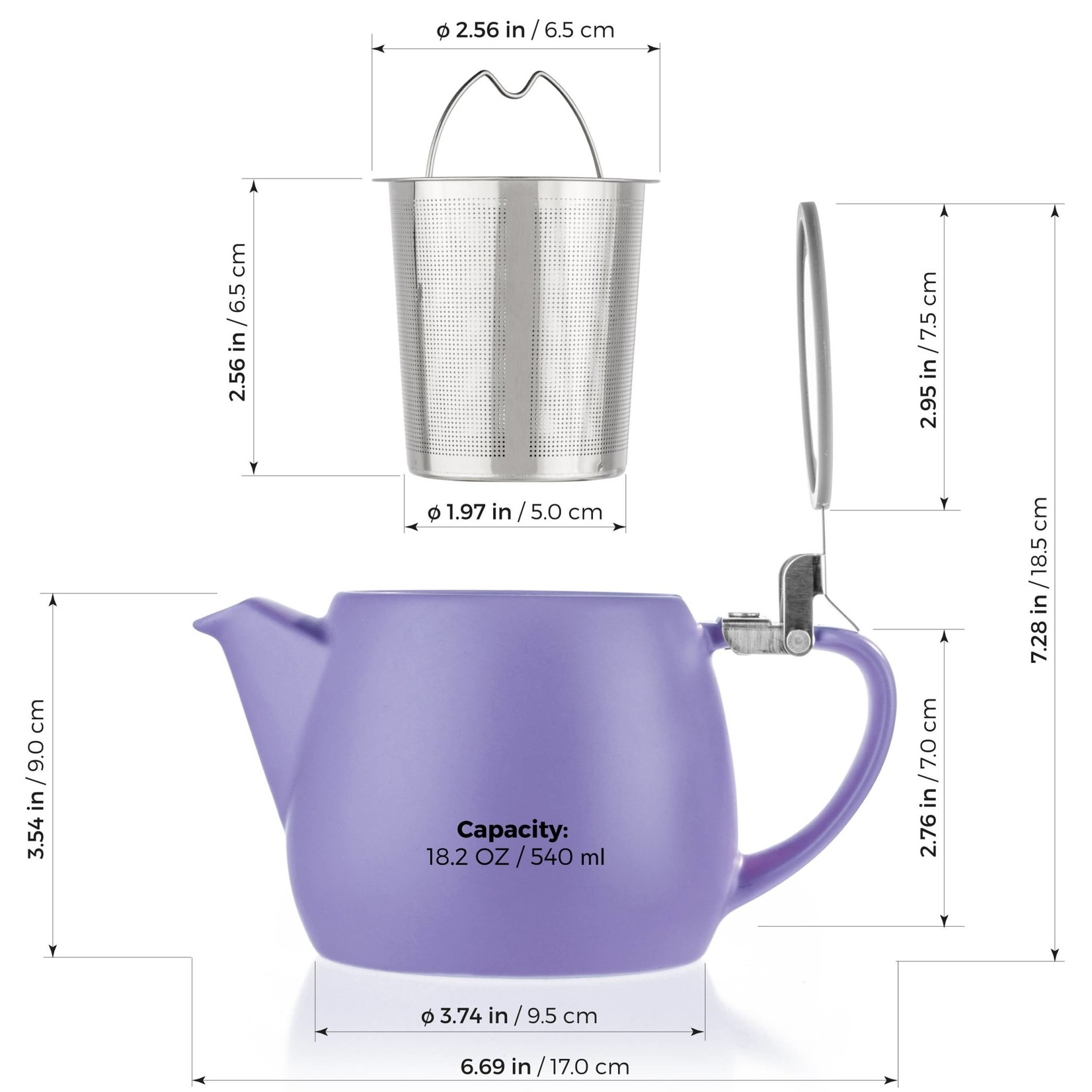 Pluto Violet Porcelain Teapot Infuser 18.2 oz.