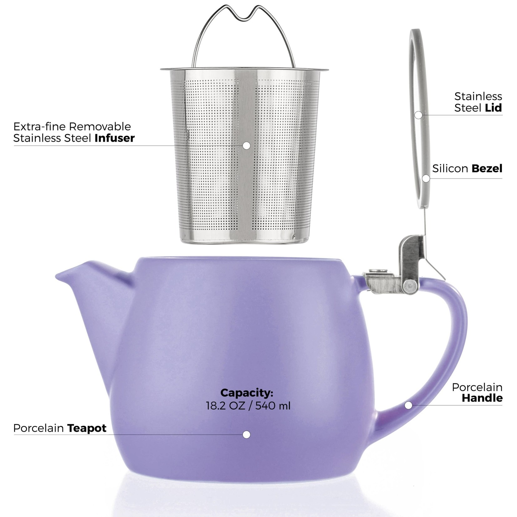 Pluto Violet Porcelain Teapot Infuser 18.2 oz.
