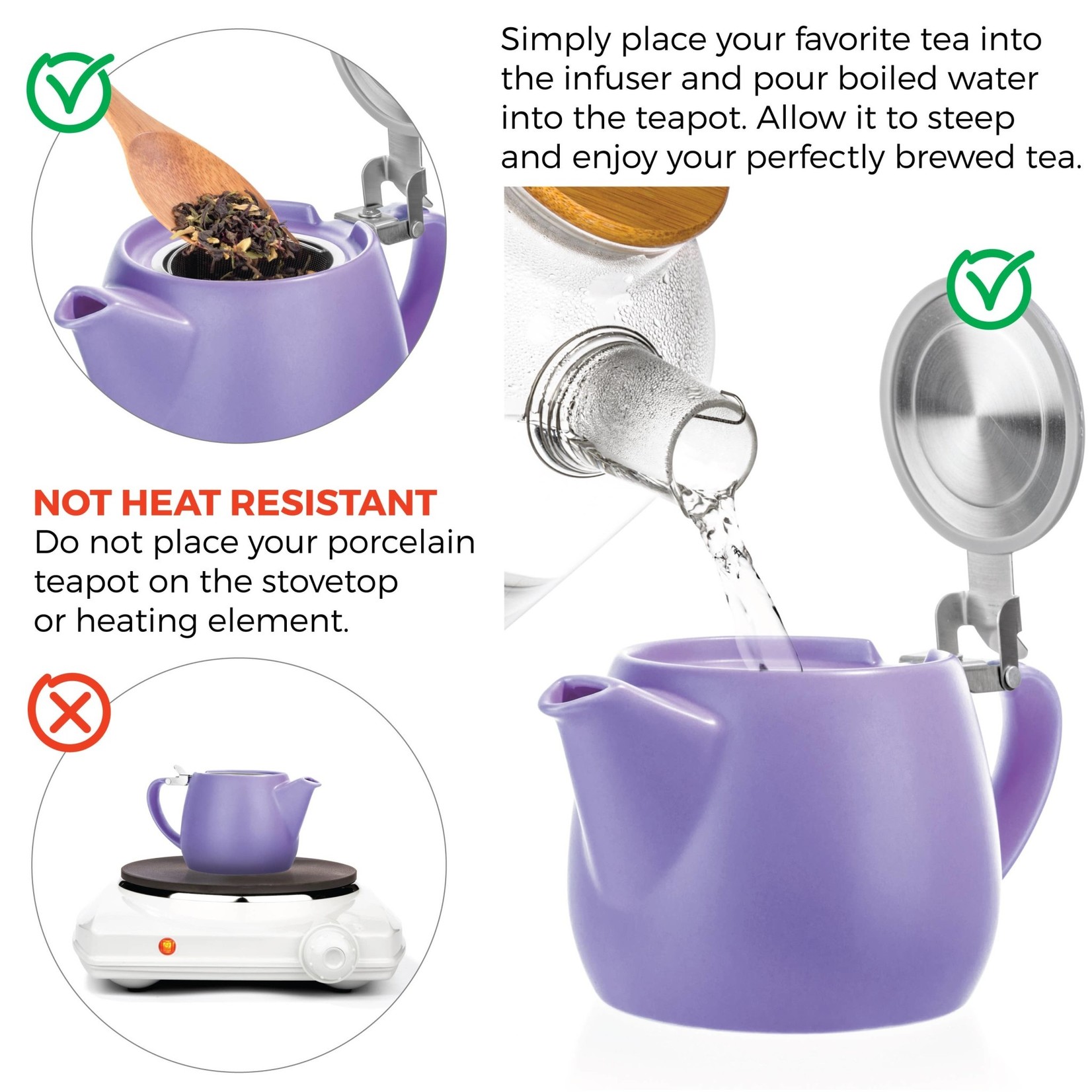 Pluto Violet Porcelain Teapot Infuser 18.2 oz.