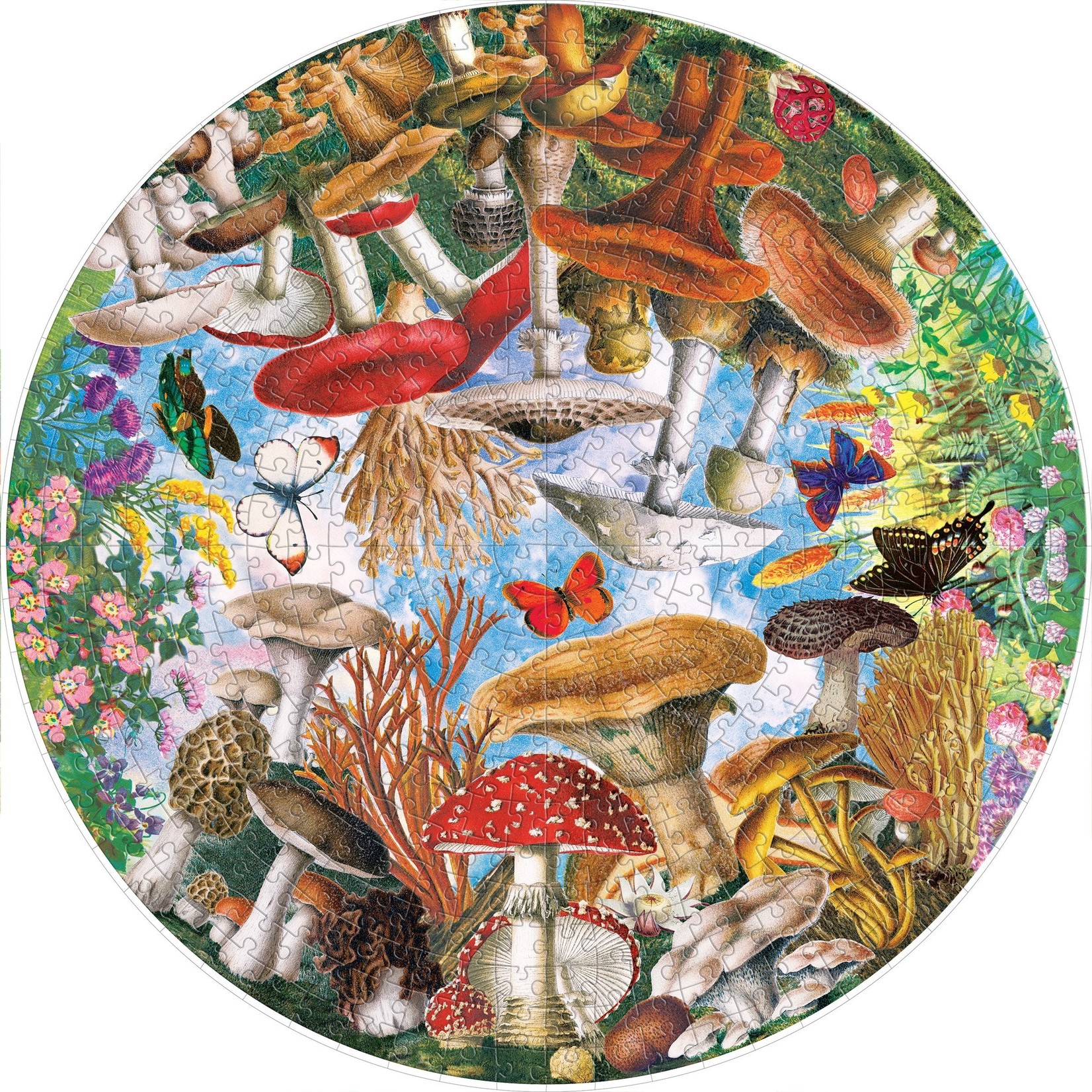 eeboo Mushrooms and Butterflies 500 Piece Round Puzzle