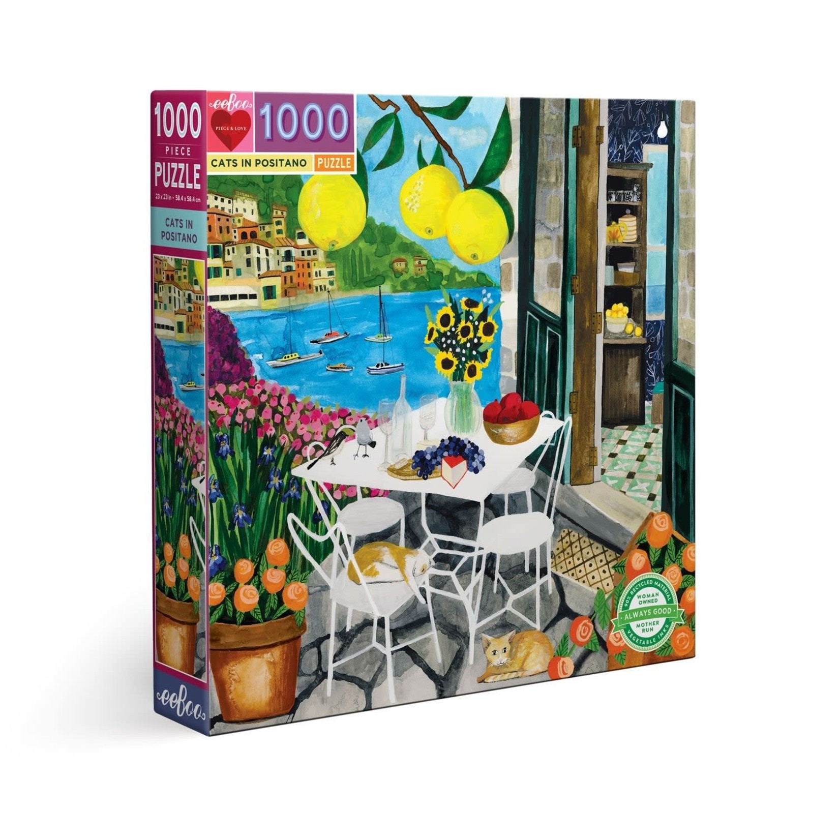 eeboo Cats in Positano 1000 Piece Square Puzzle