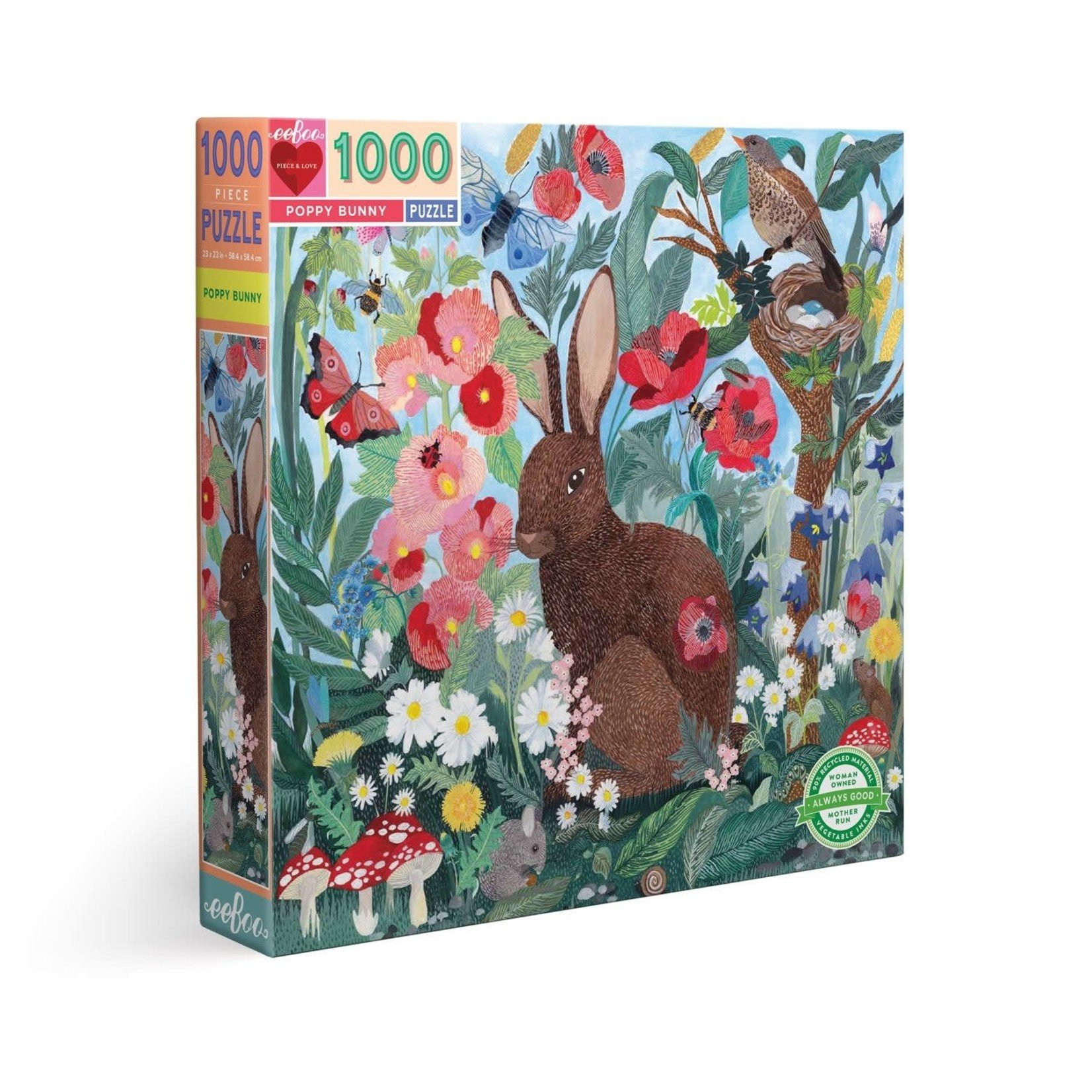 eeboo Poppy Bunny 1000 Piece Square Puzzle