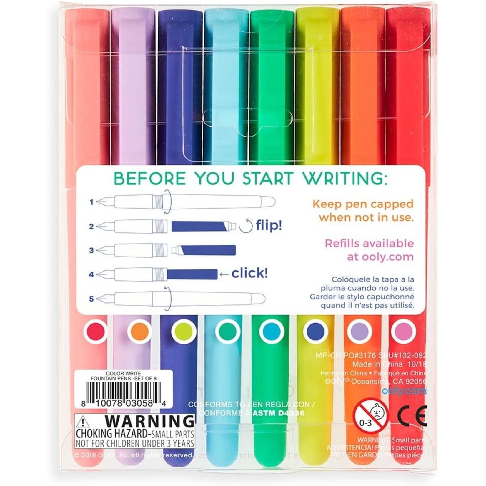 Ooly, Color Write Fountain Pens - Set of 8 : Office  