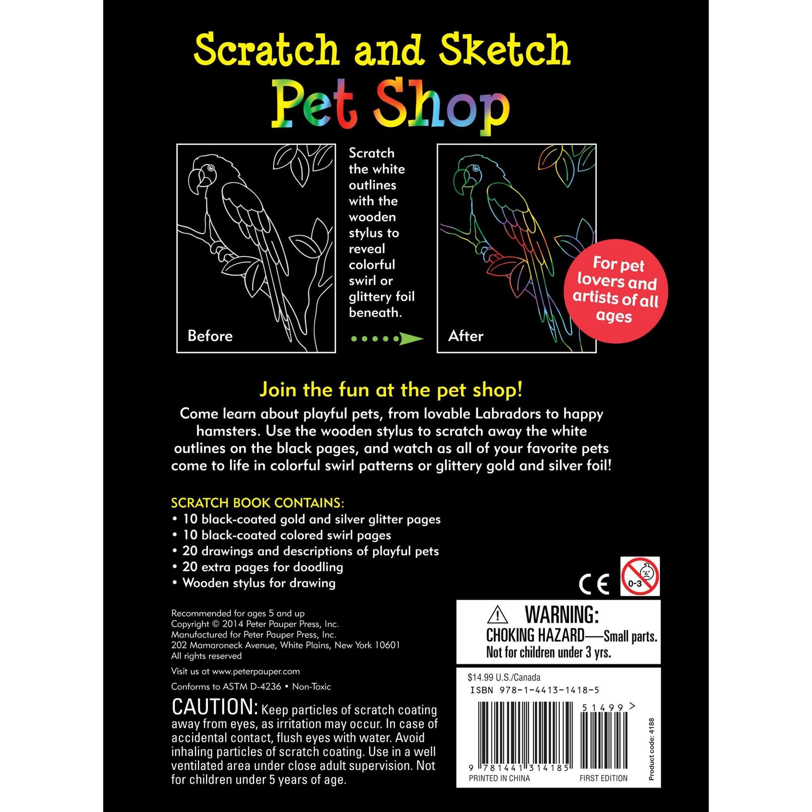 Peter Pauper Press Scratch & Sketch, Pet Shop (Trace-Along)