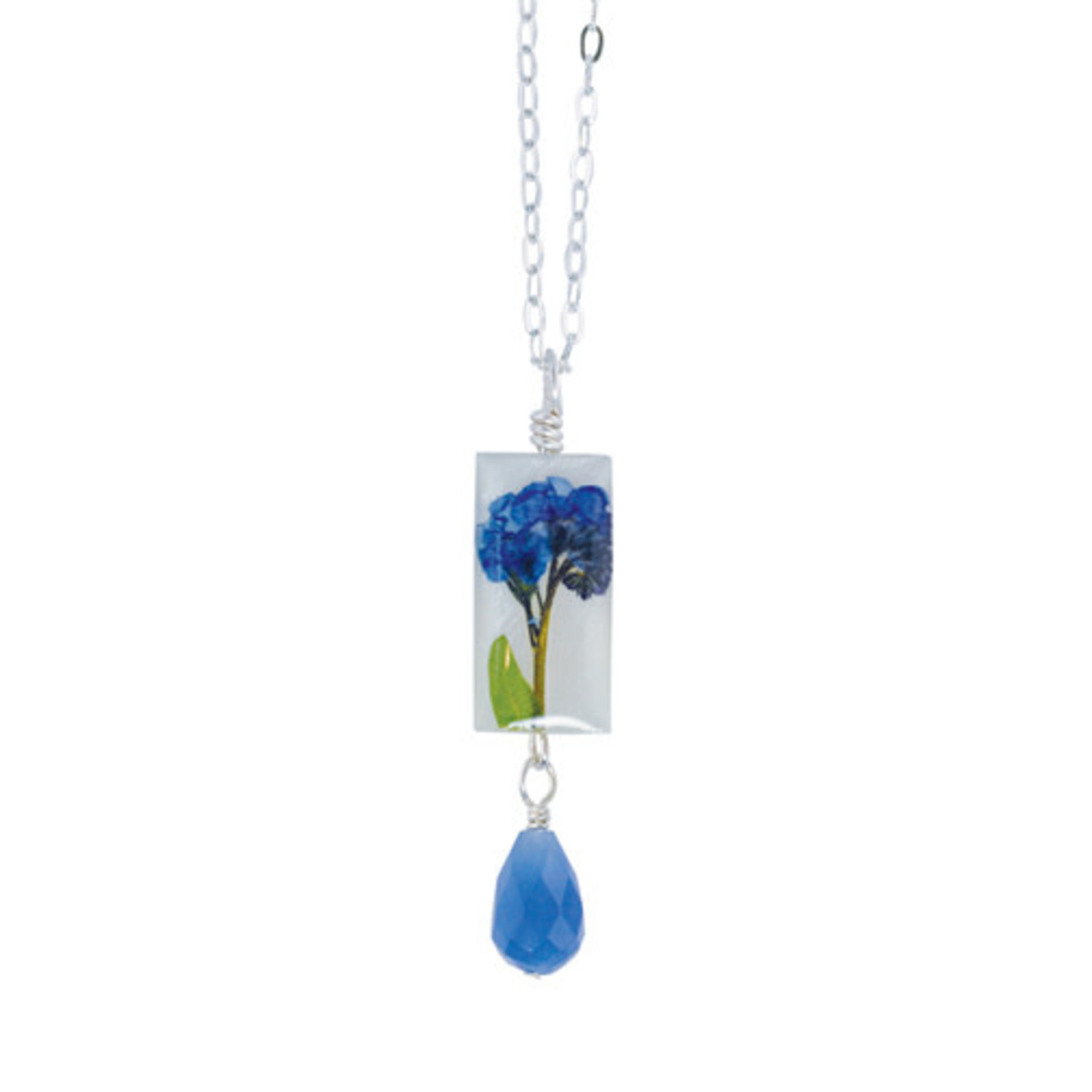 Forget Me Not On Shell 16" Sml Rect. Necklace w/Drop