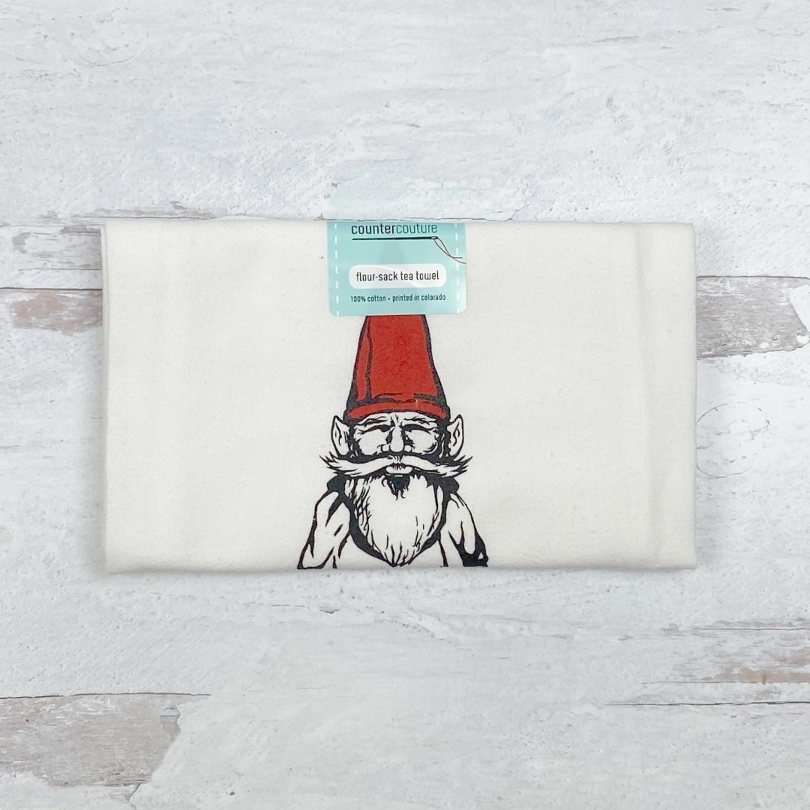 Garden Gnome Flour Sack Tea Towel