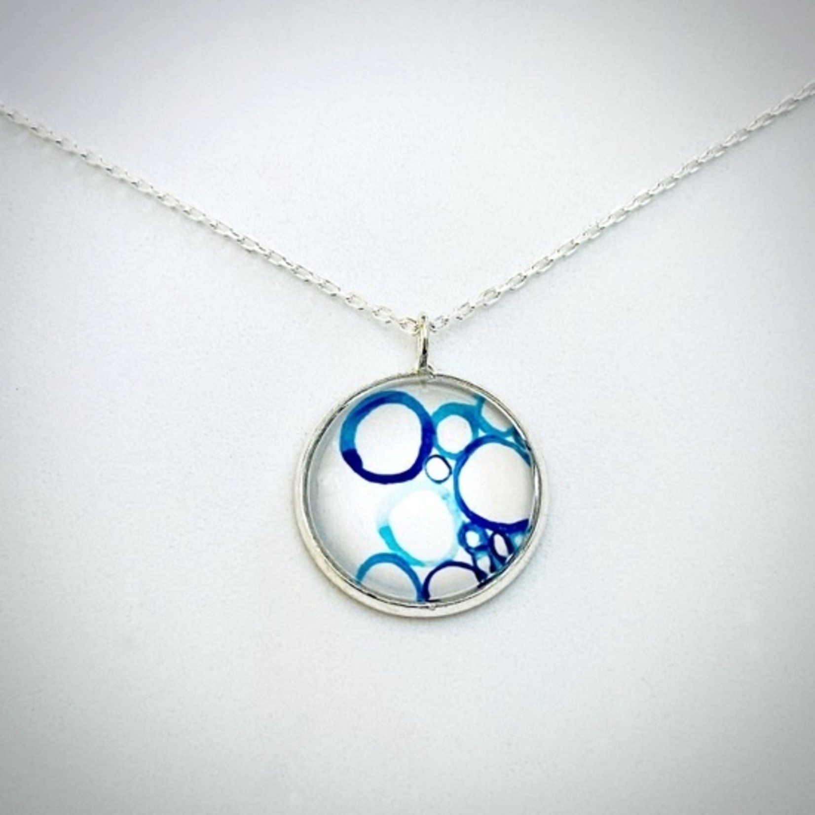 Watercolor Necklace - Blue Bubbles 18"