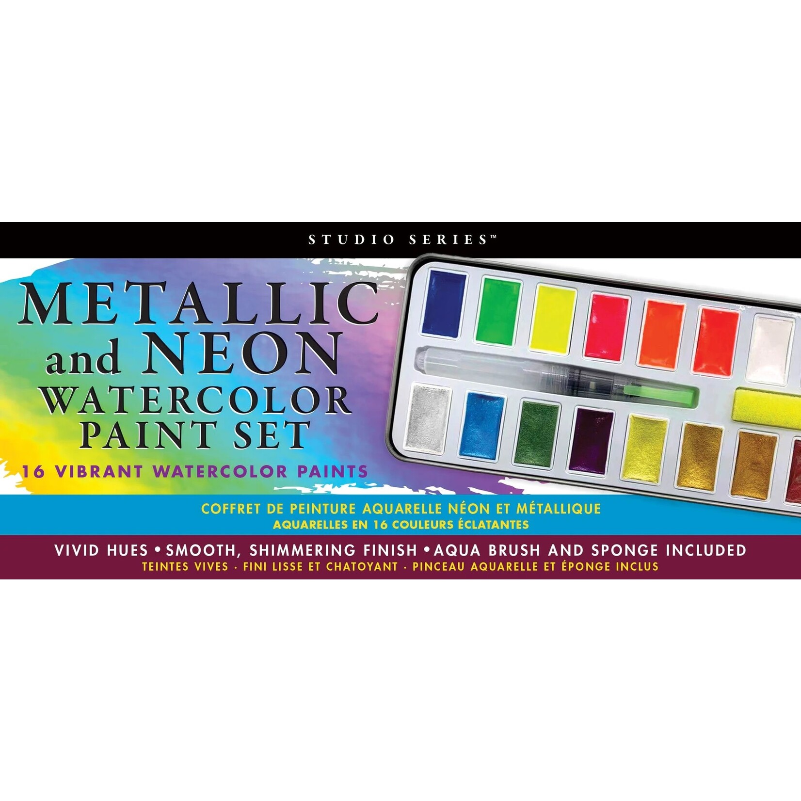 Peter Pauper Press Studio Series Metallic & Neon Watercolor Paint Set (Set of 18 Colors)
