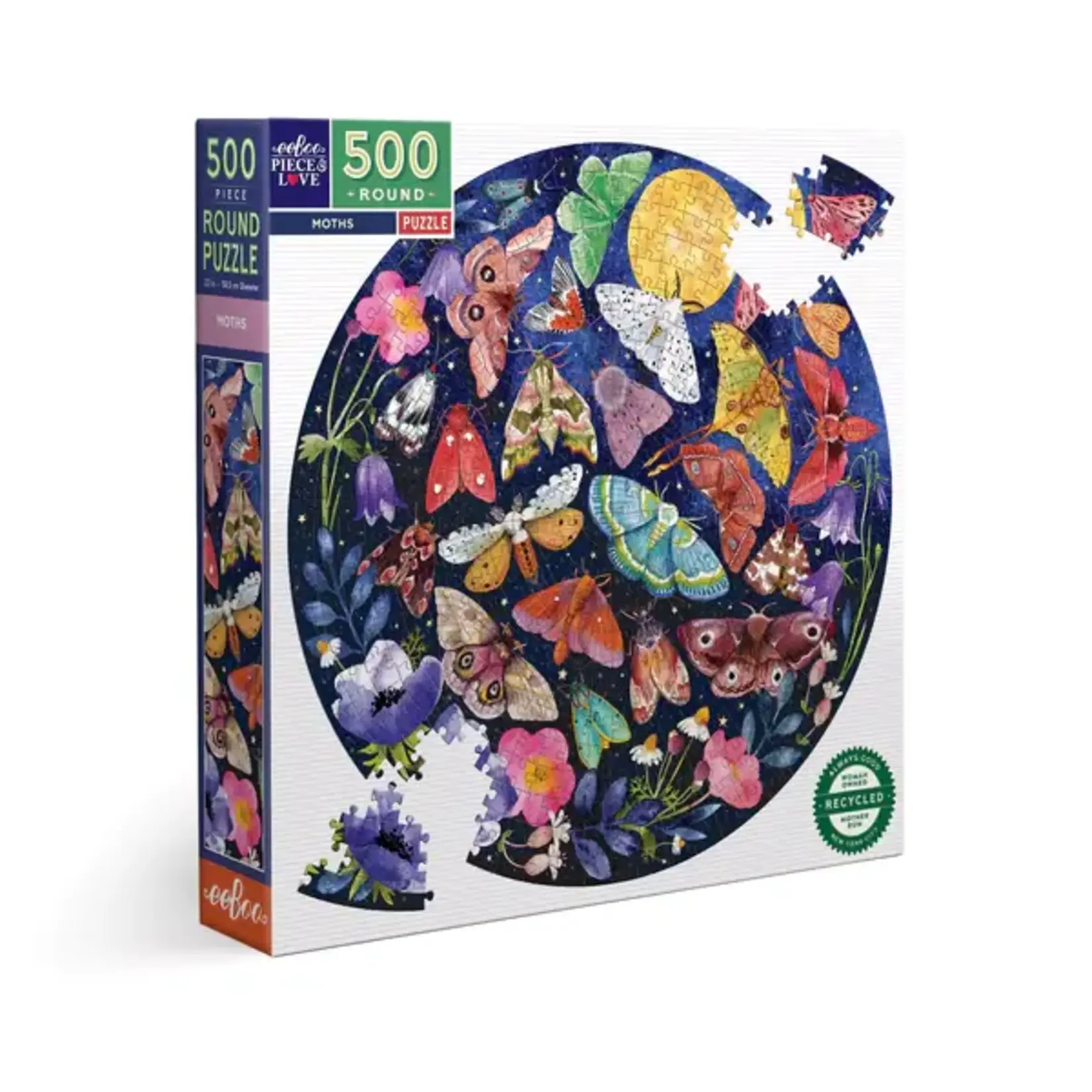 eeboo Moths 500 Piece Round Adult Jigsaw Puzzle