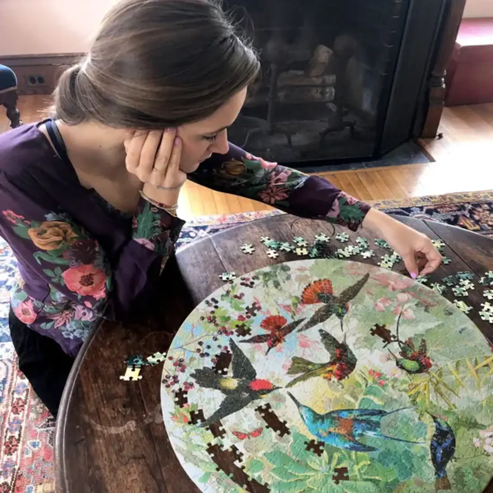 eeboo Hummingbirds 500pc Round Puzzle