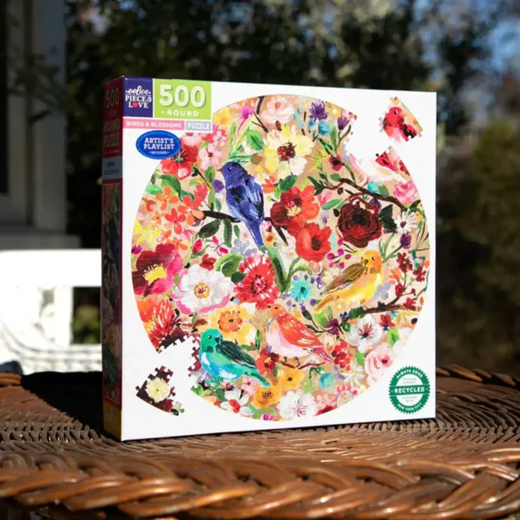 eeboo Birds and Blossoms 500 Piece Round Puzzle