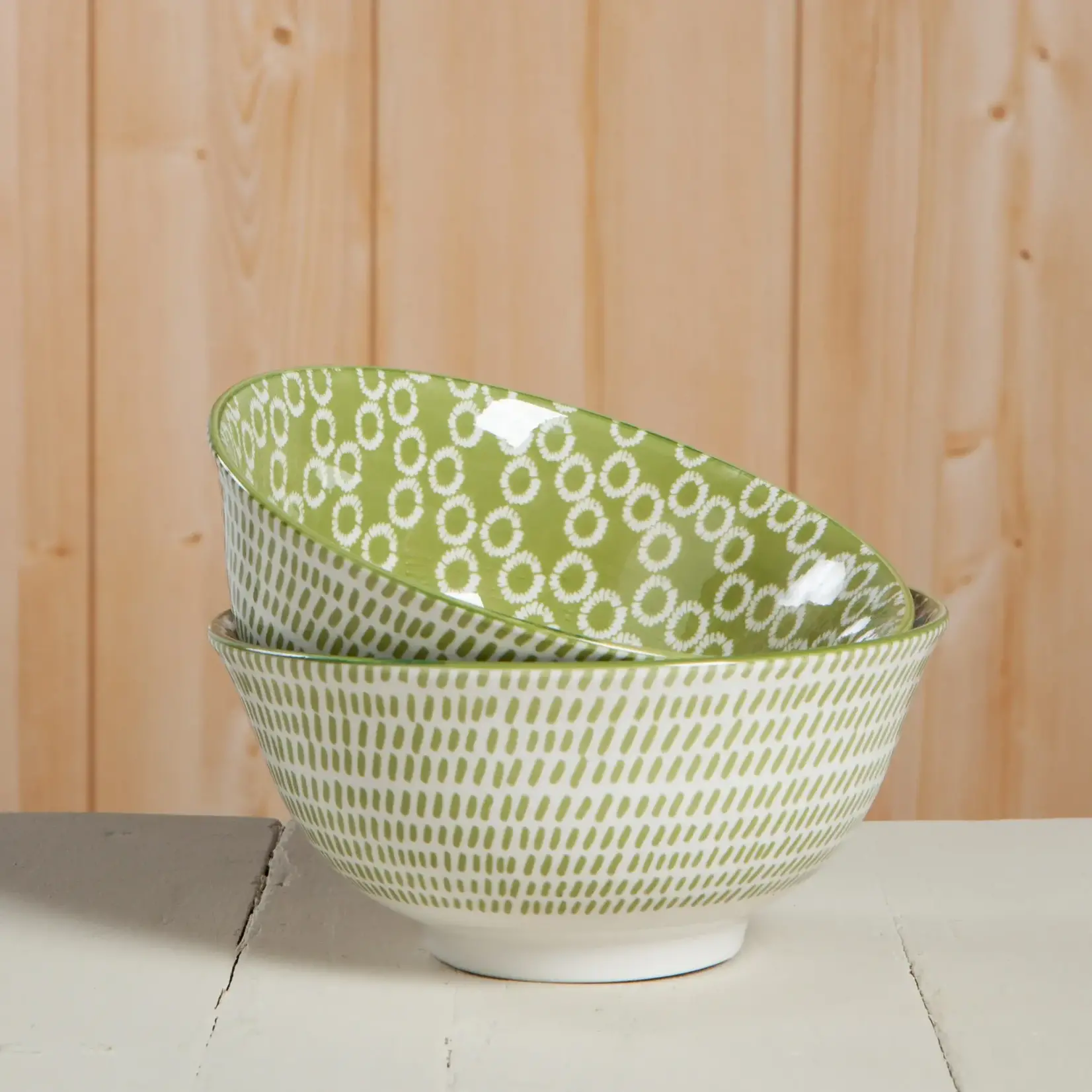 Bowl Stamped 6inch Green Rings