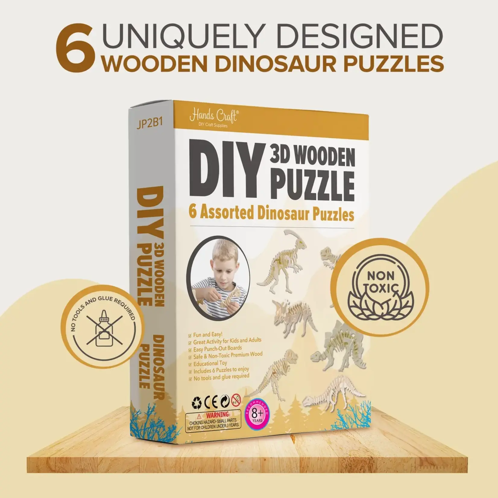 JP2B1, DIY 3D Wooden Puzzle Bundle Pack: Dinosaur