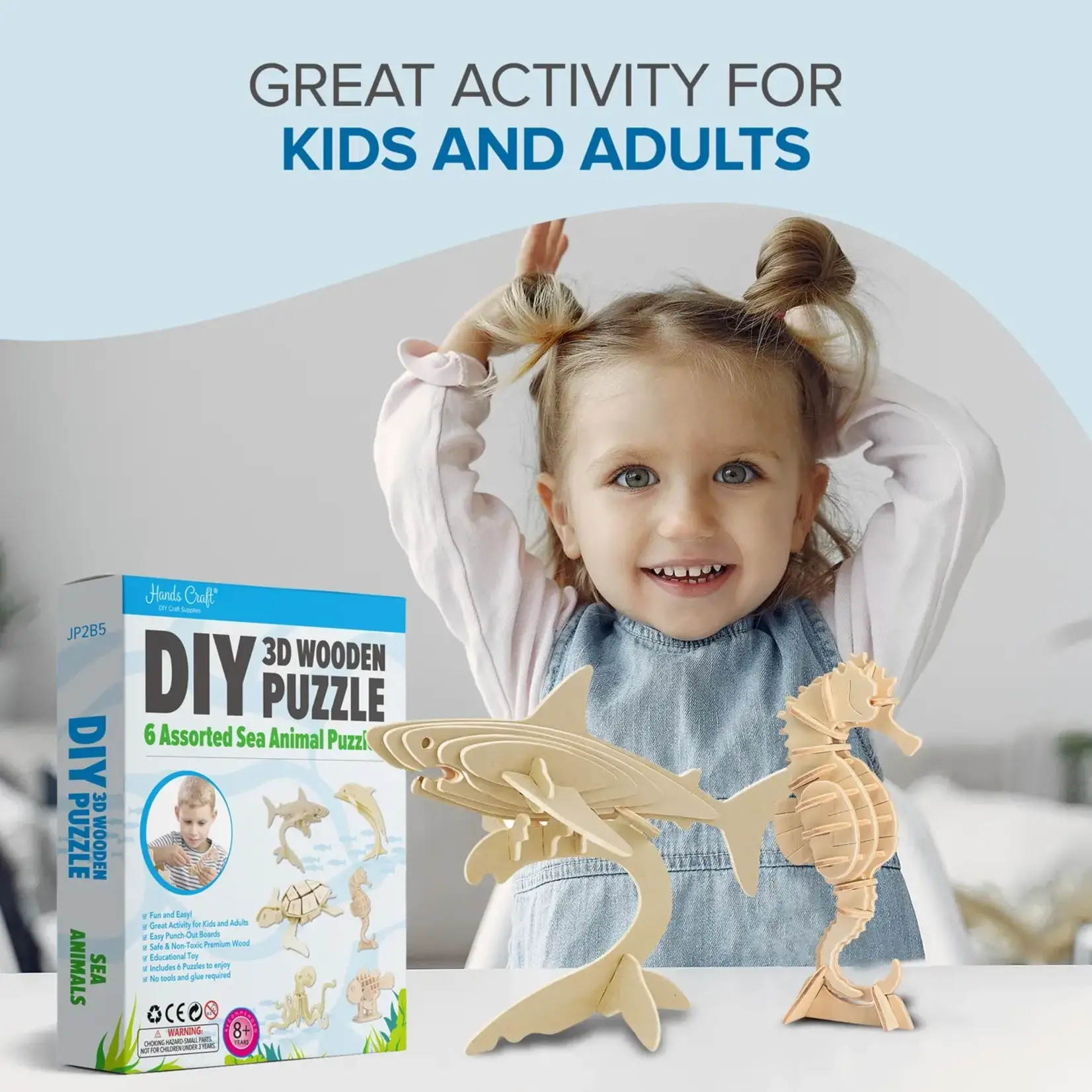 Hands Craft JP2B5, DIY 3D Wooden Puzzle Bundle Pack: Sea Animals