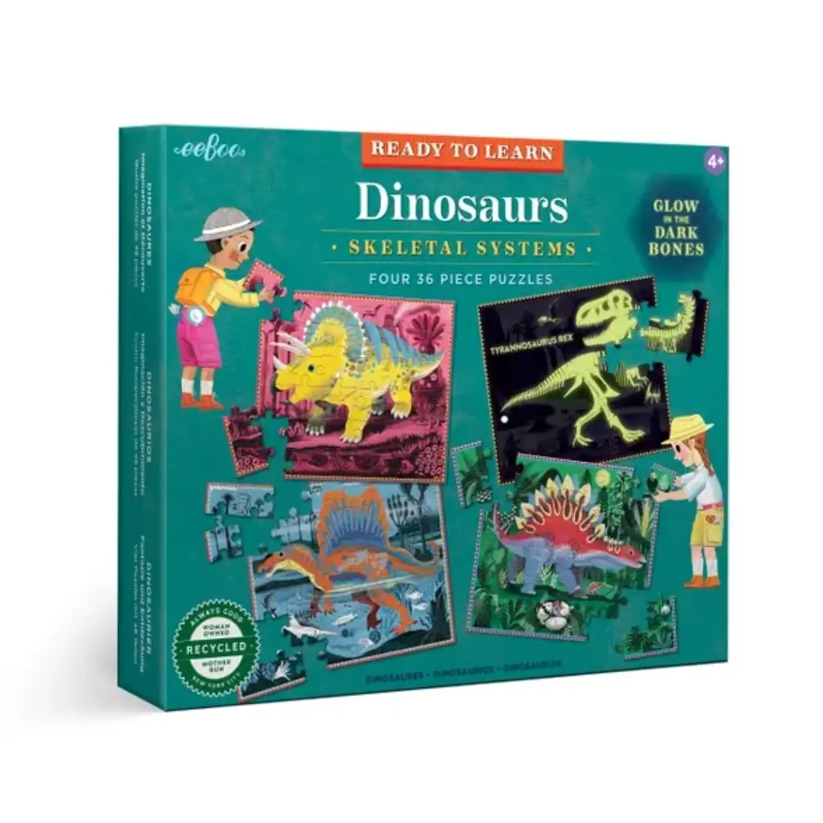 eeboo Dinosaurs Ready to Learn 36 Piece 4 Puzzle Set