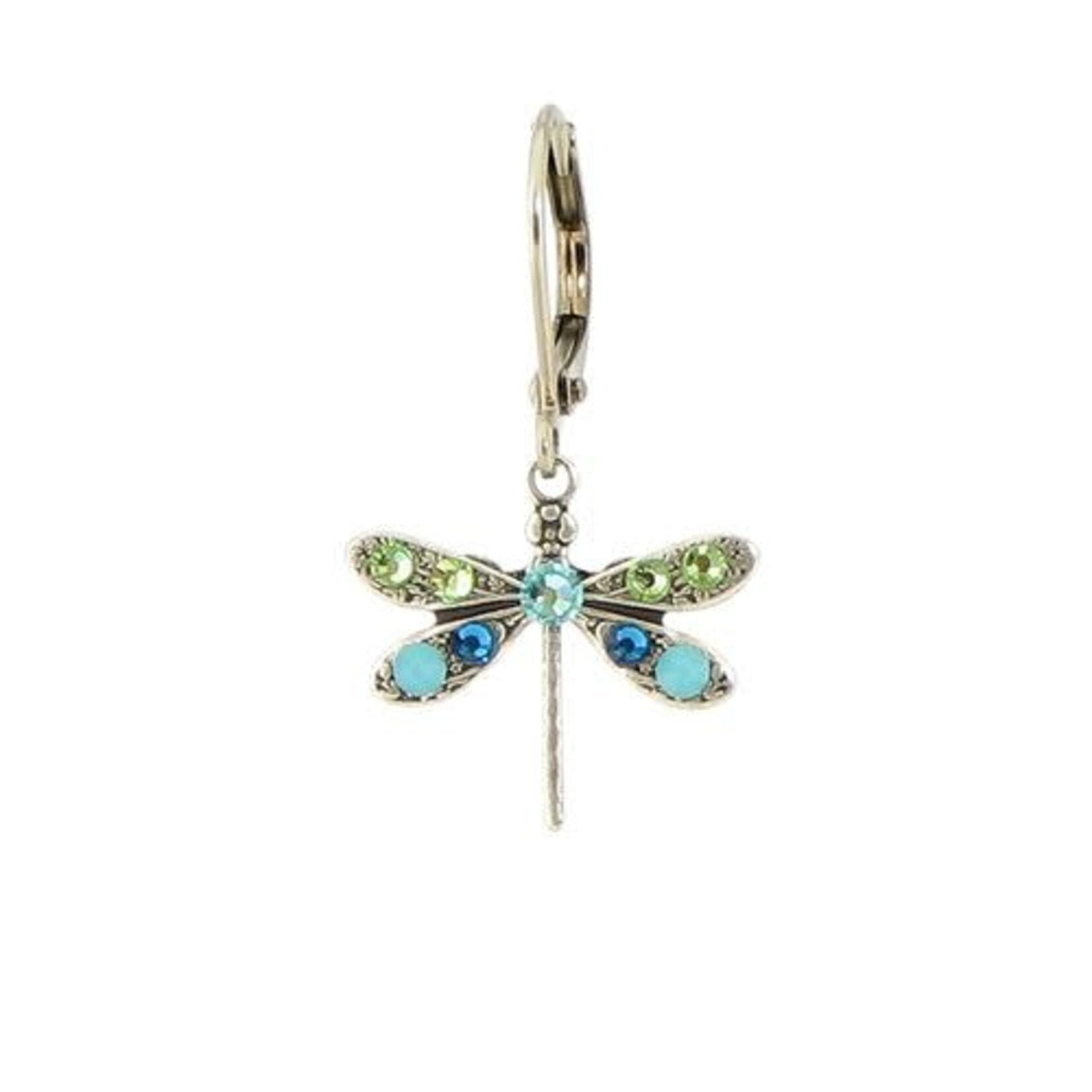 Crystal Dragonfly Earrings - Green/Blue [E1033D]