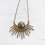 Sun Goddess Necklace - Sunburst with Copper Oyster Turquoise Gold