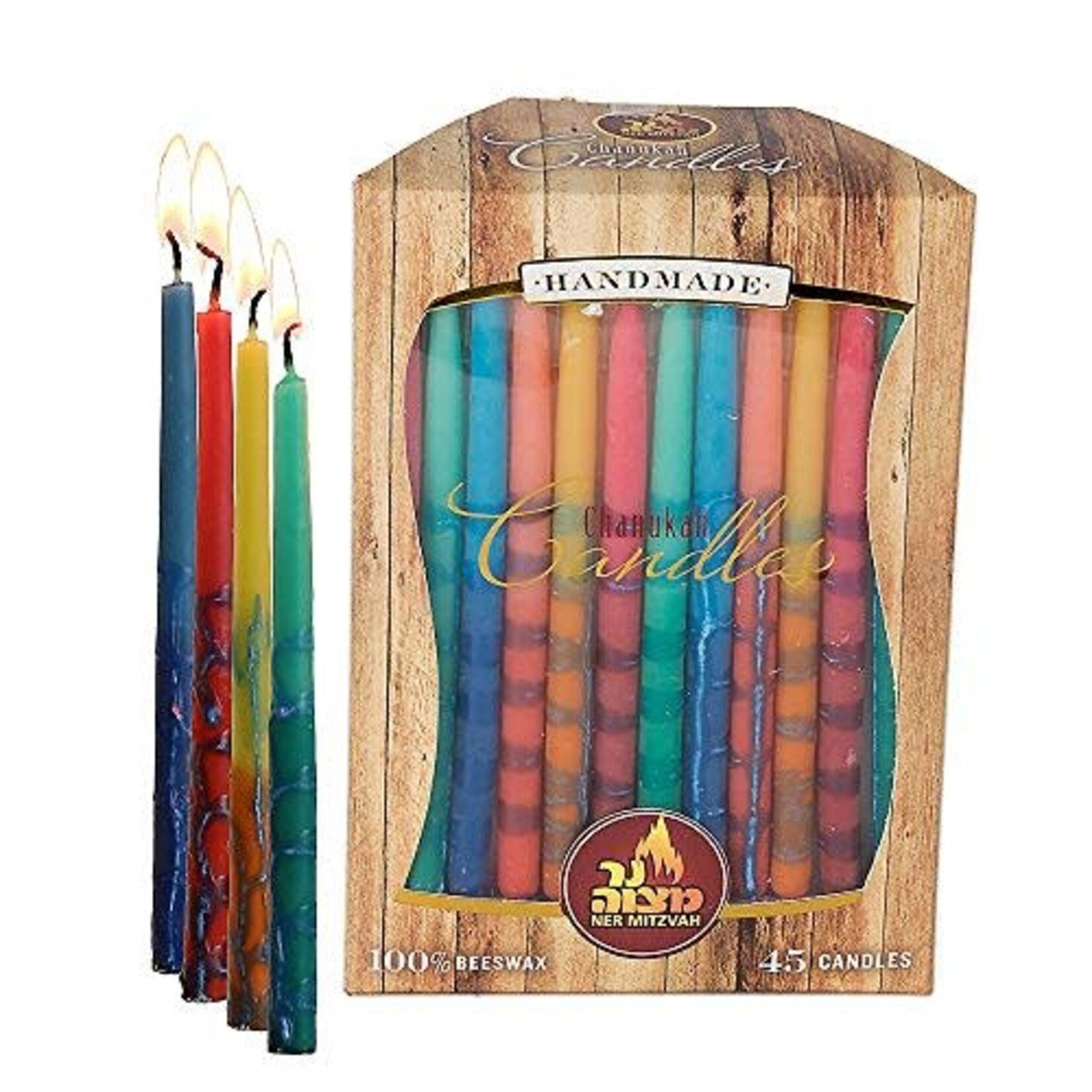 Beeswax Chanukah Candles - Decorated Multi Color - 45 Pack