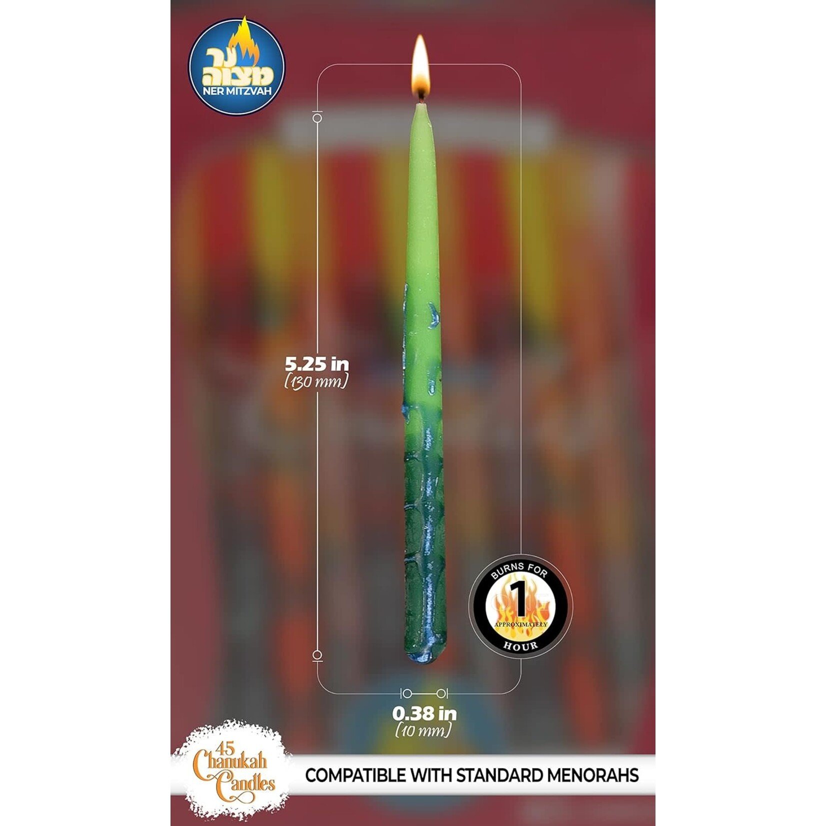 Beeswax Chanukah Candles - Decorated Multi Color - 45 Pack