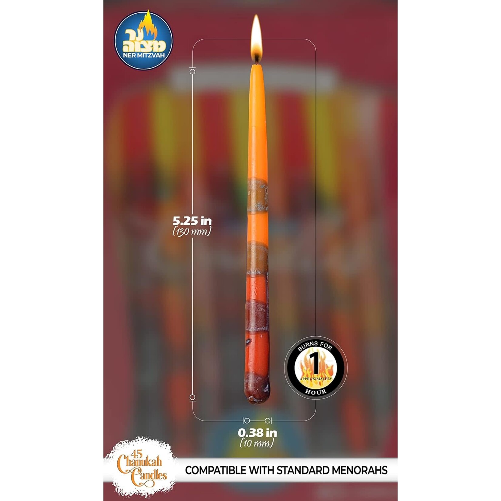 Chanukah Candles - Premium Multi Color - 45 Pack