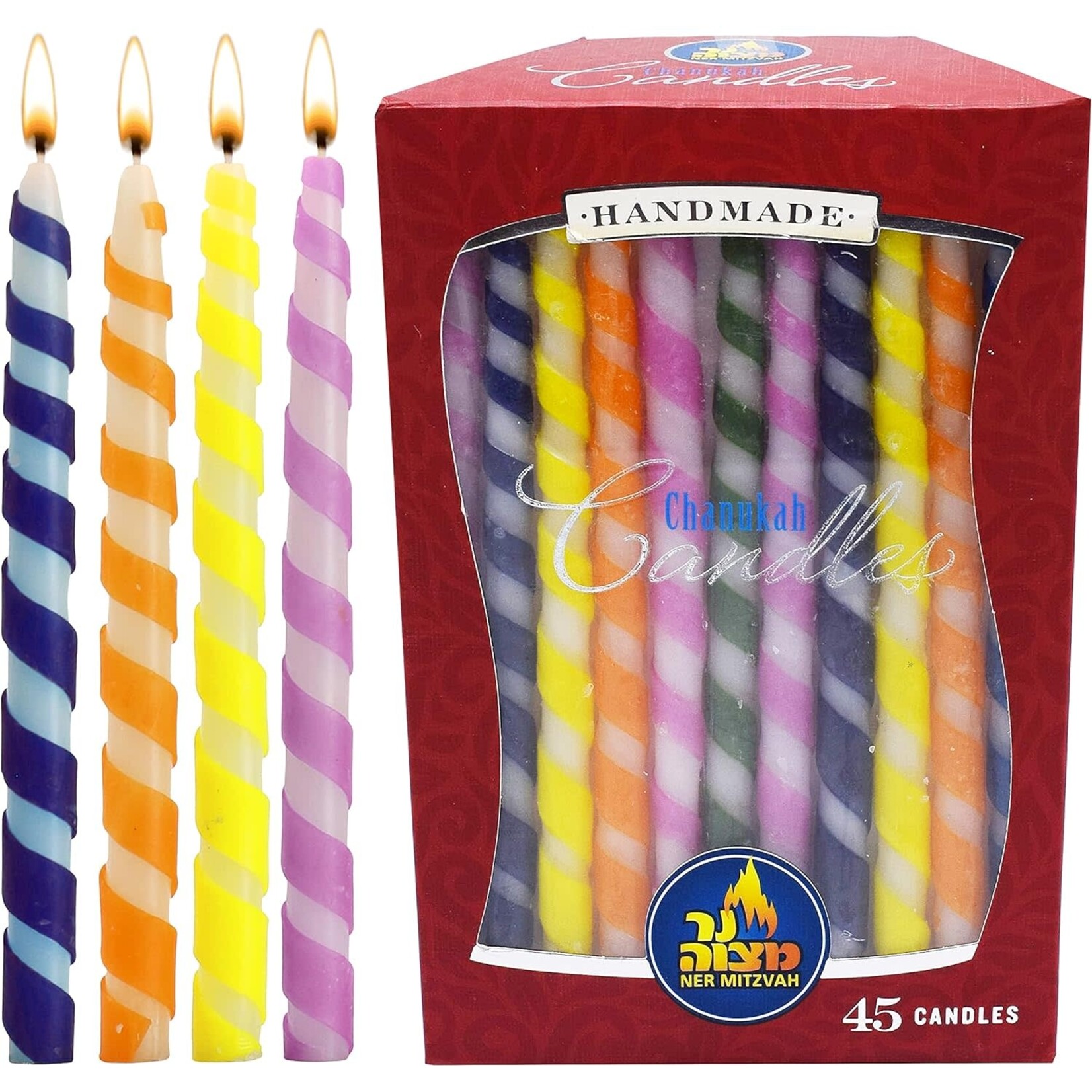 Chanukah Candles - Spiral Multi Color - 45 Pack