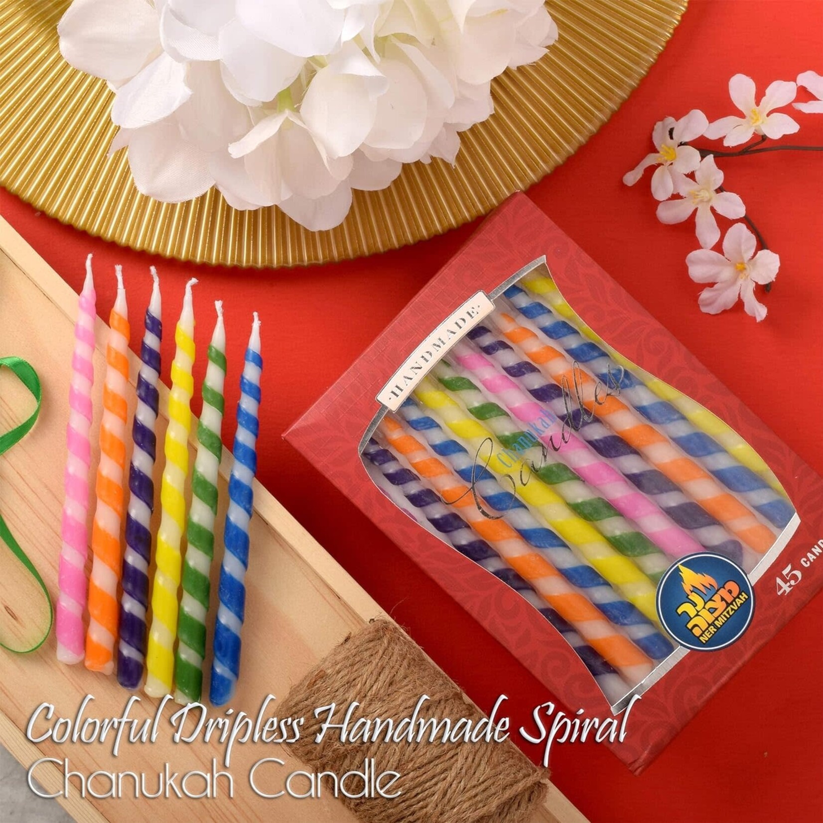 Chanukah Candles - Spiral Multi Color - 45 Pack