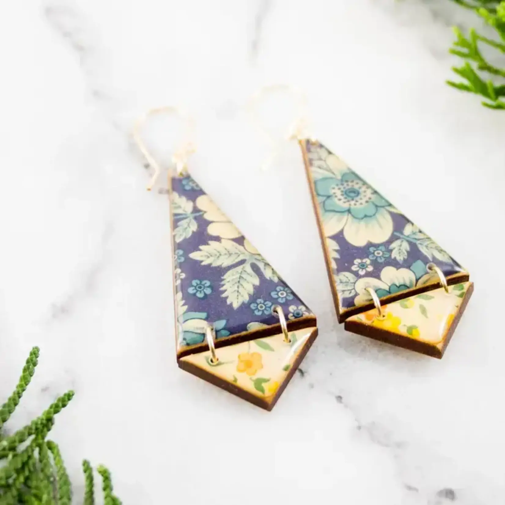 Double Triangle Earrings- Vintage Italian Florals