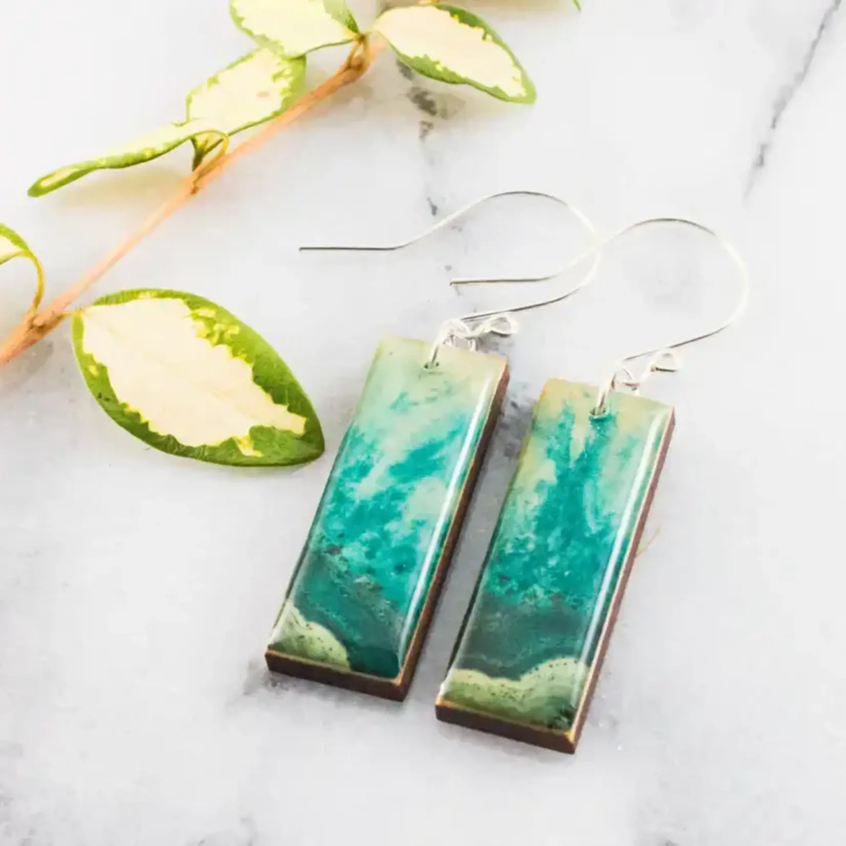 Green Geode Rectangle Earrings