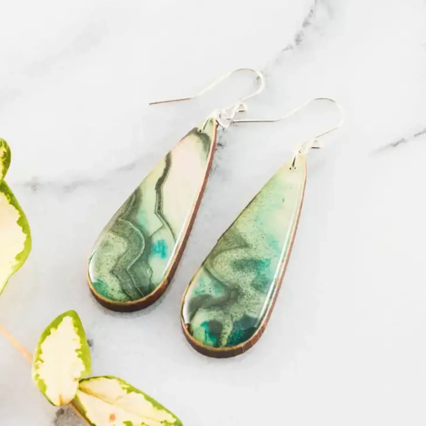 Teardrop Green Geode Earrings