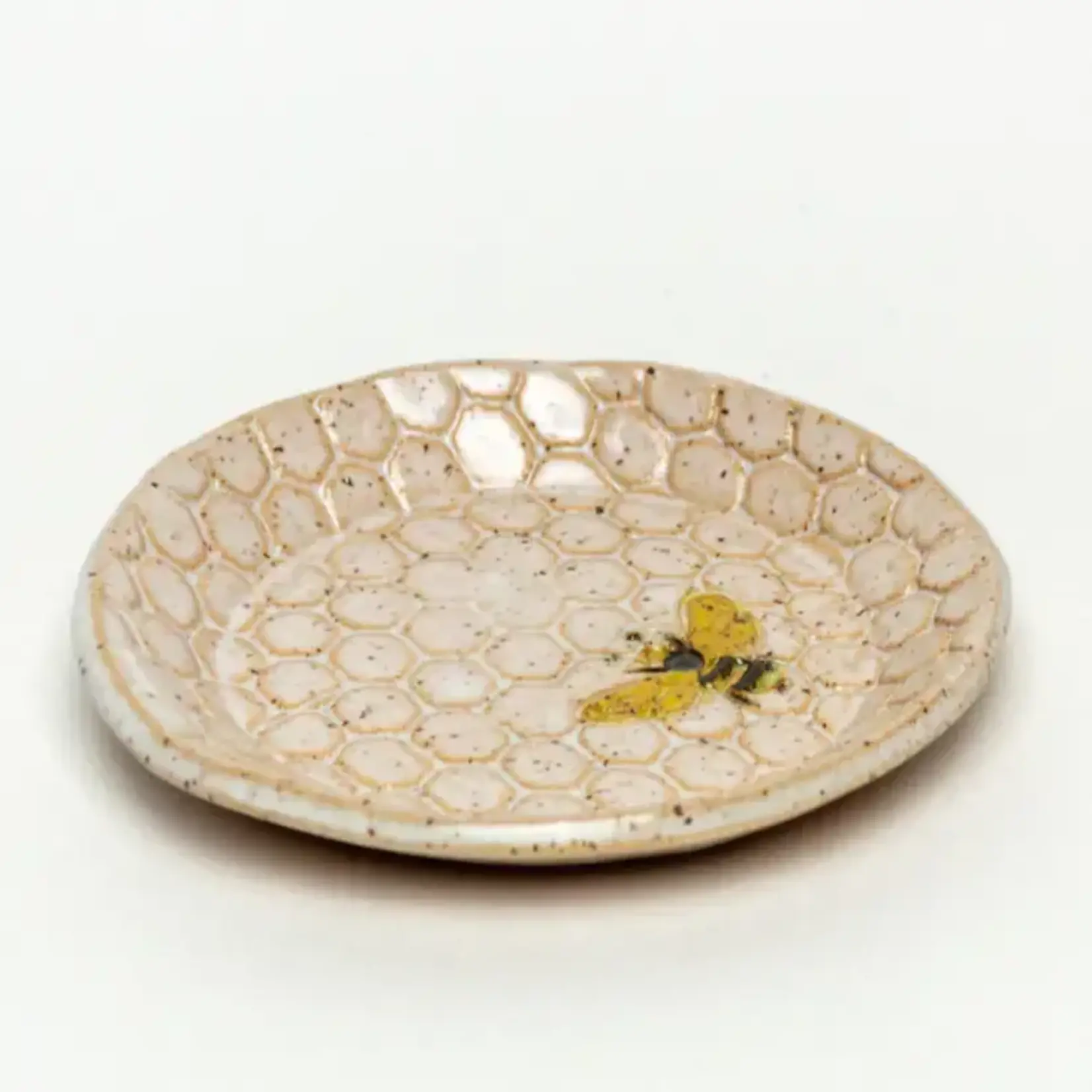 Honey Bee Pattern Ceramic Rd Trinket Dish Handmade in Ohio