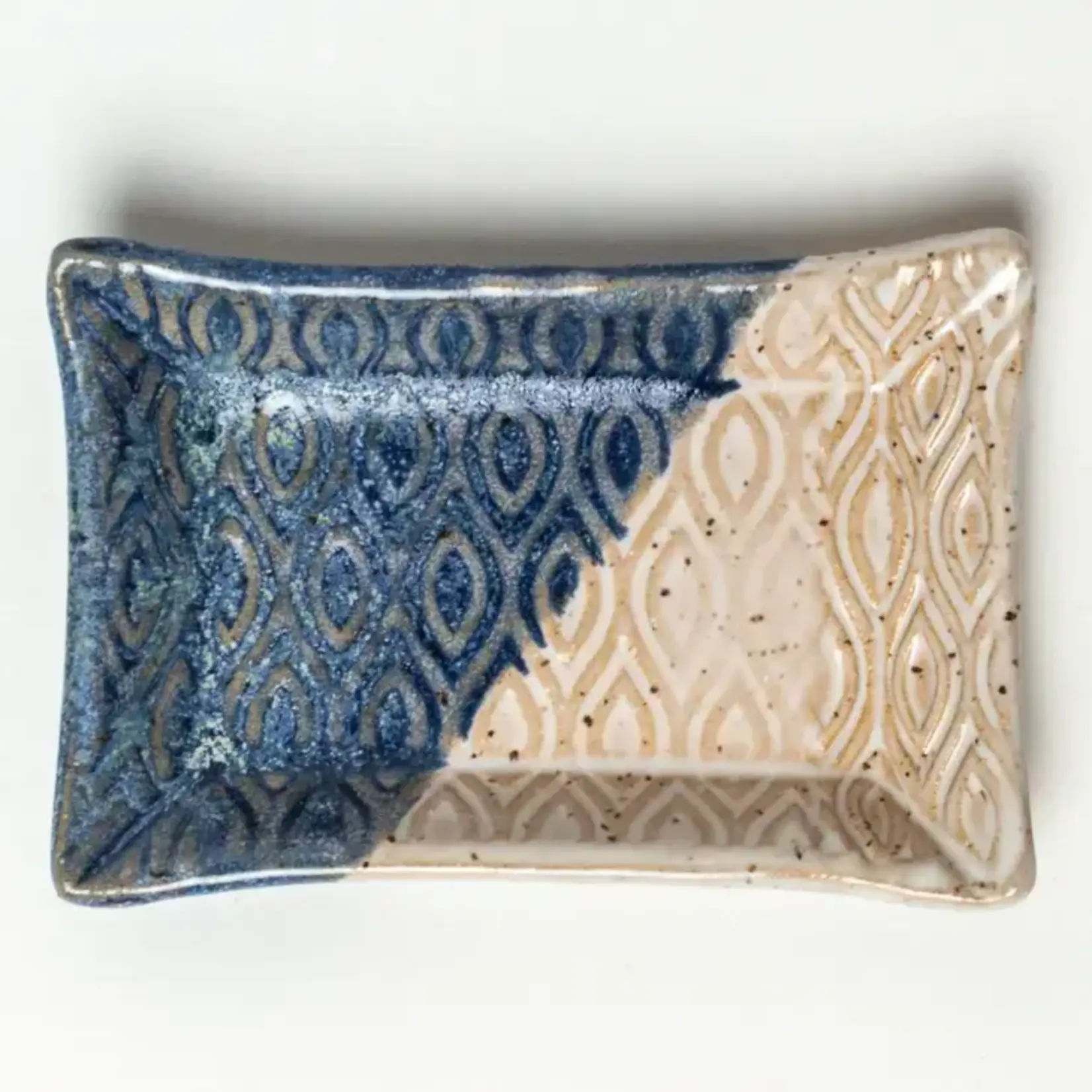 Patterned Handmade, in Ohio, Ceramic Blue & Wht. Trinket