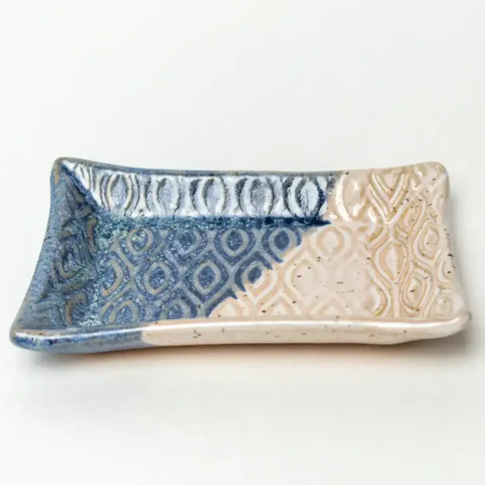 Patterned Handmade, in Ohio, Ceramic Blue & Wht. Trinket