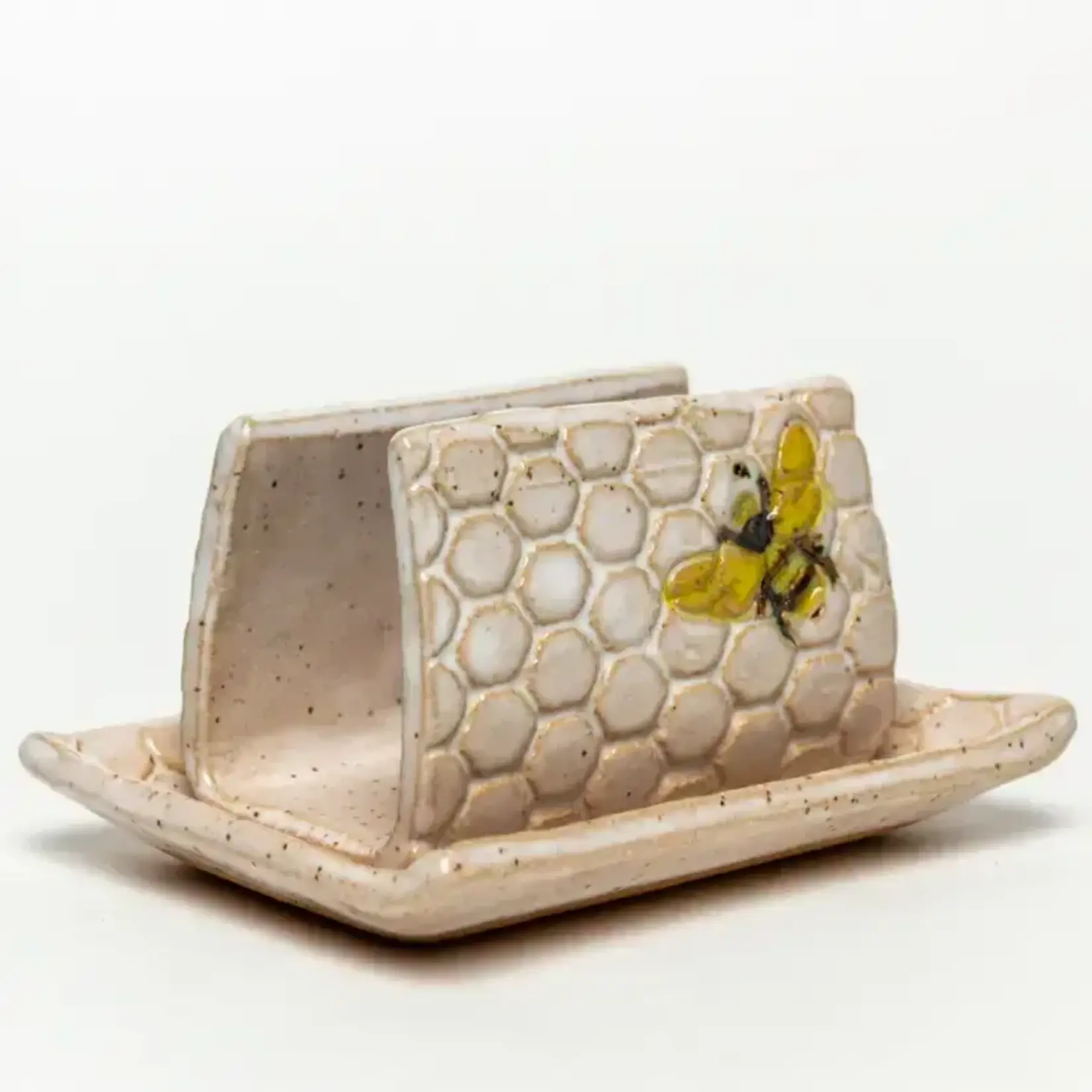 Bee Pattern Handmade Ceramic White Kitchen Sponge Holder Bee